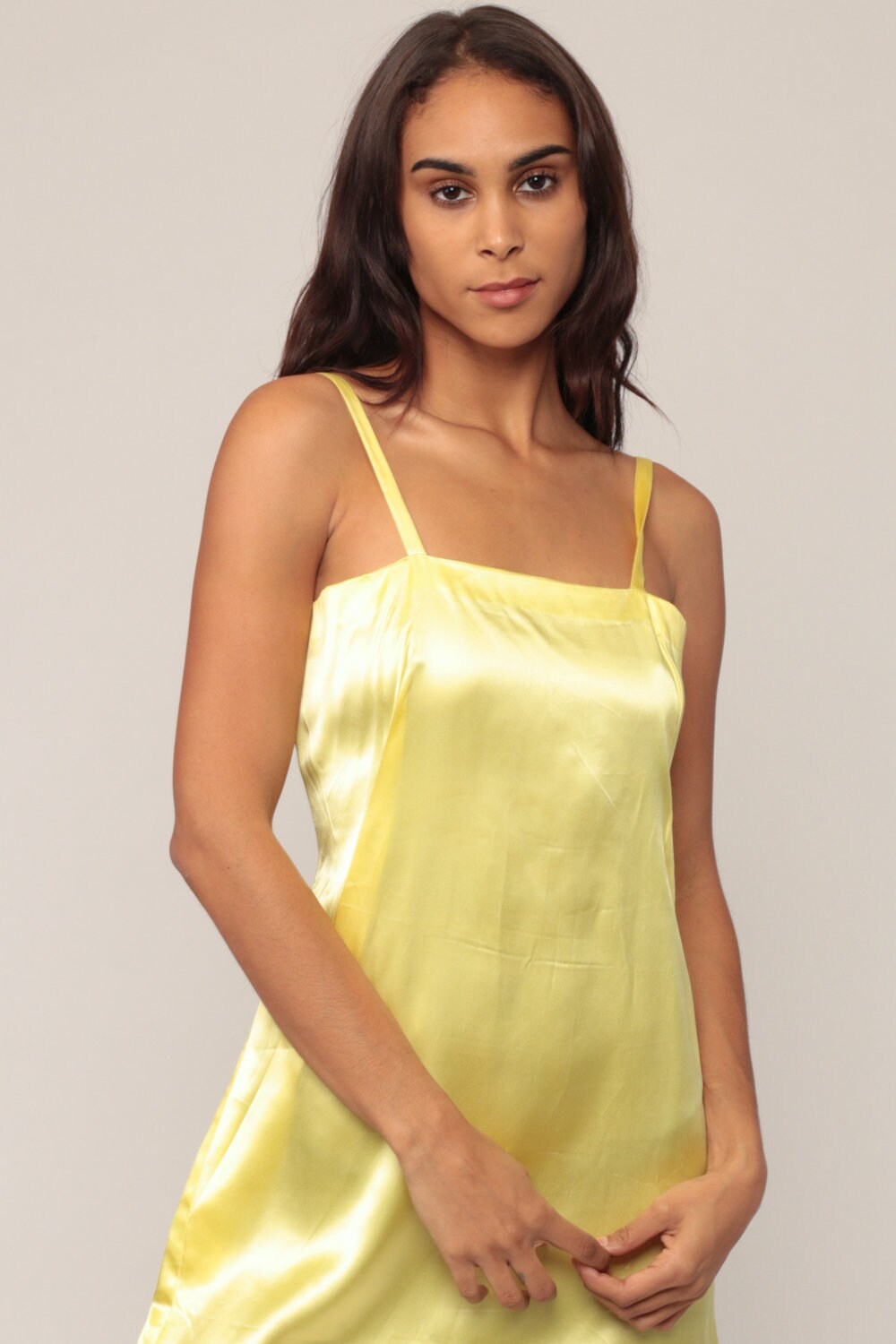 70s Yellow Mini Dress Spaghetti Strap Sheath Grecian Disco Extra Small