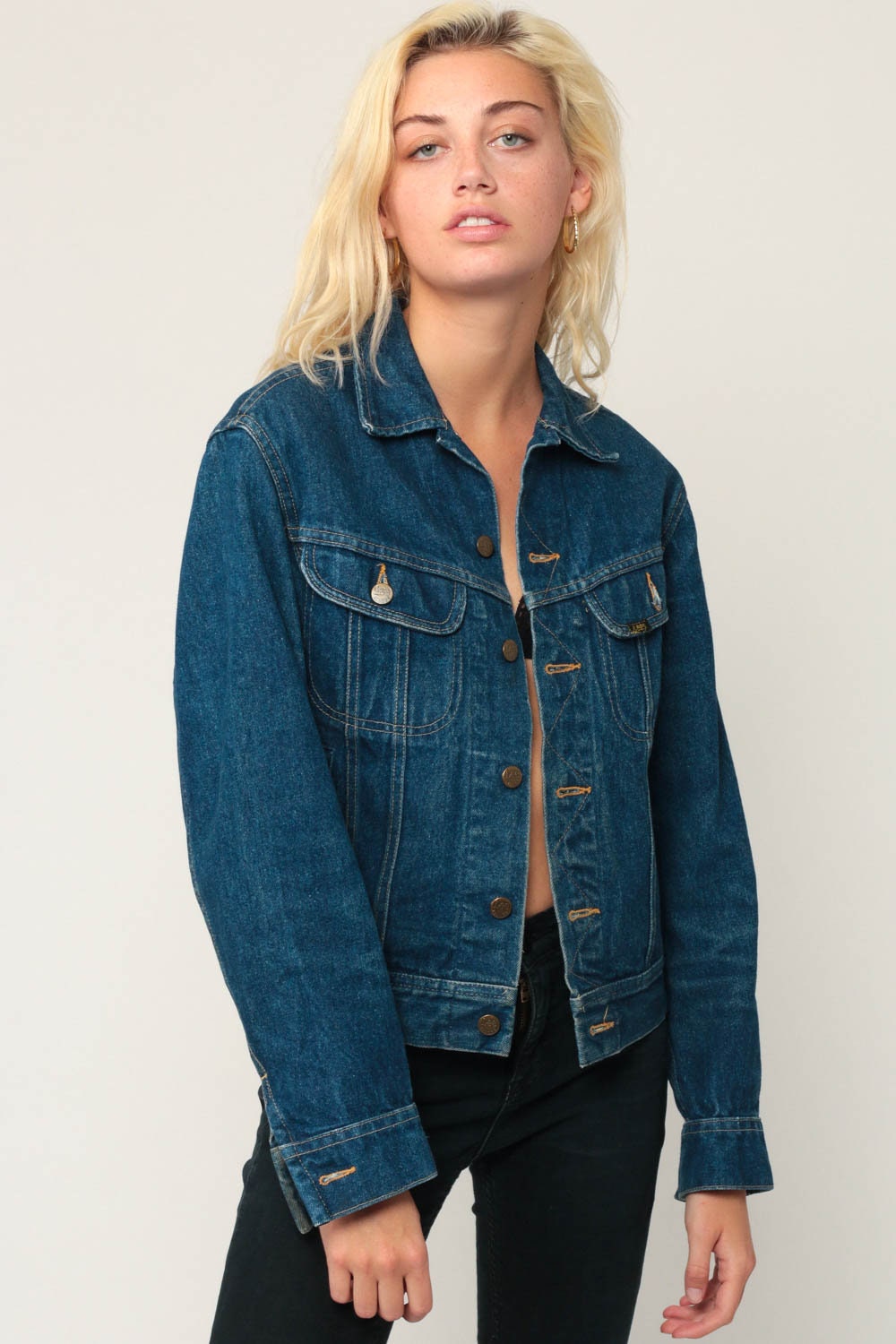 80s Lee Denim Jacket Hand Painted Horse Blue Stone Wash Small