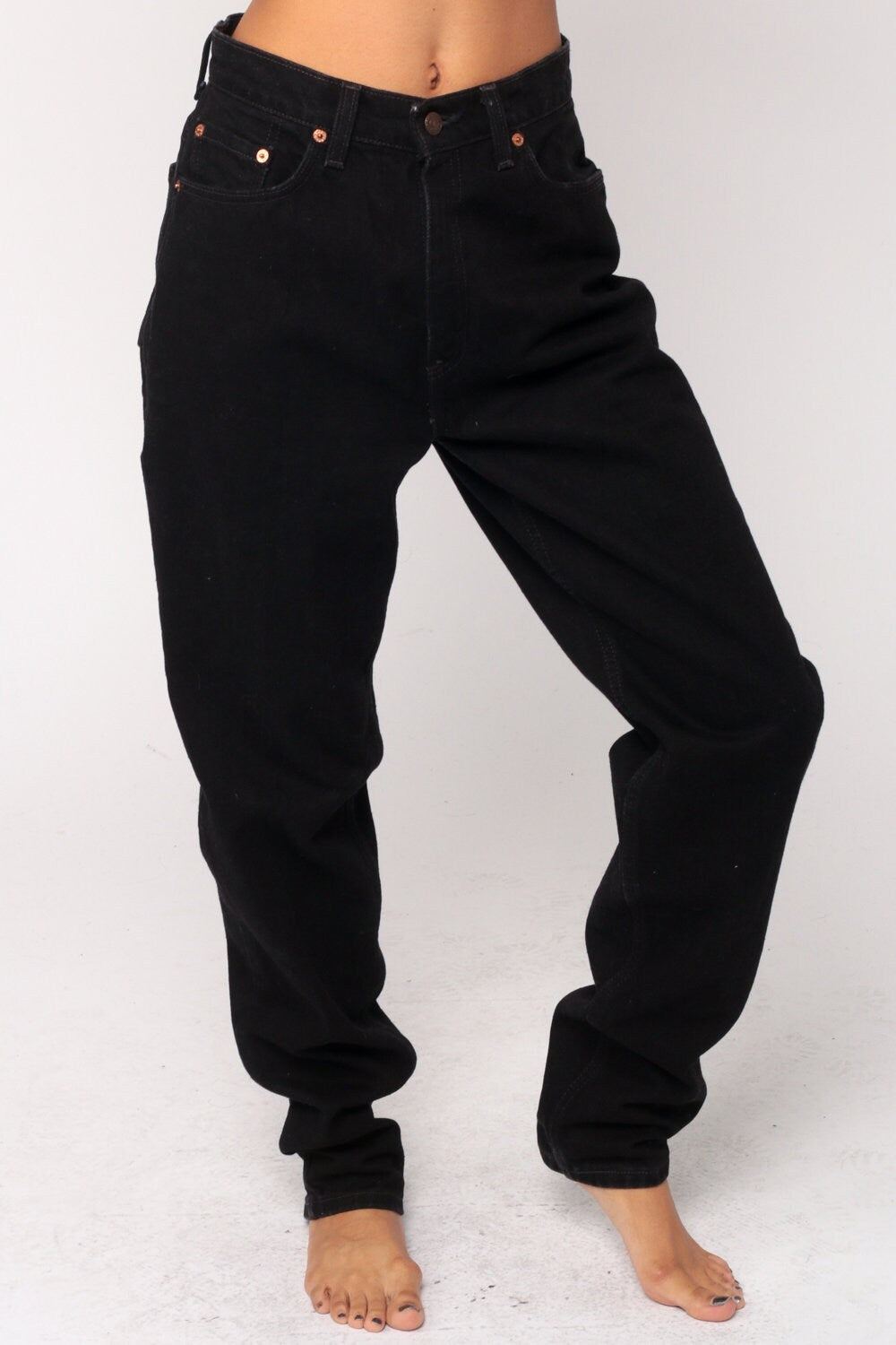 80s Levi's 521 Black Denim High-Waist Mom Jeans Medium 10