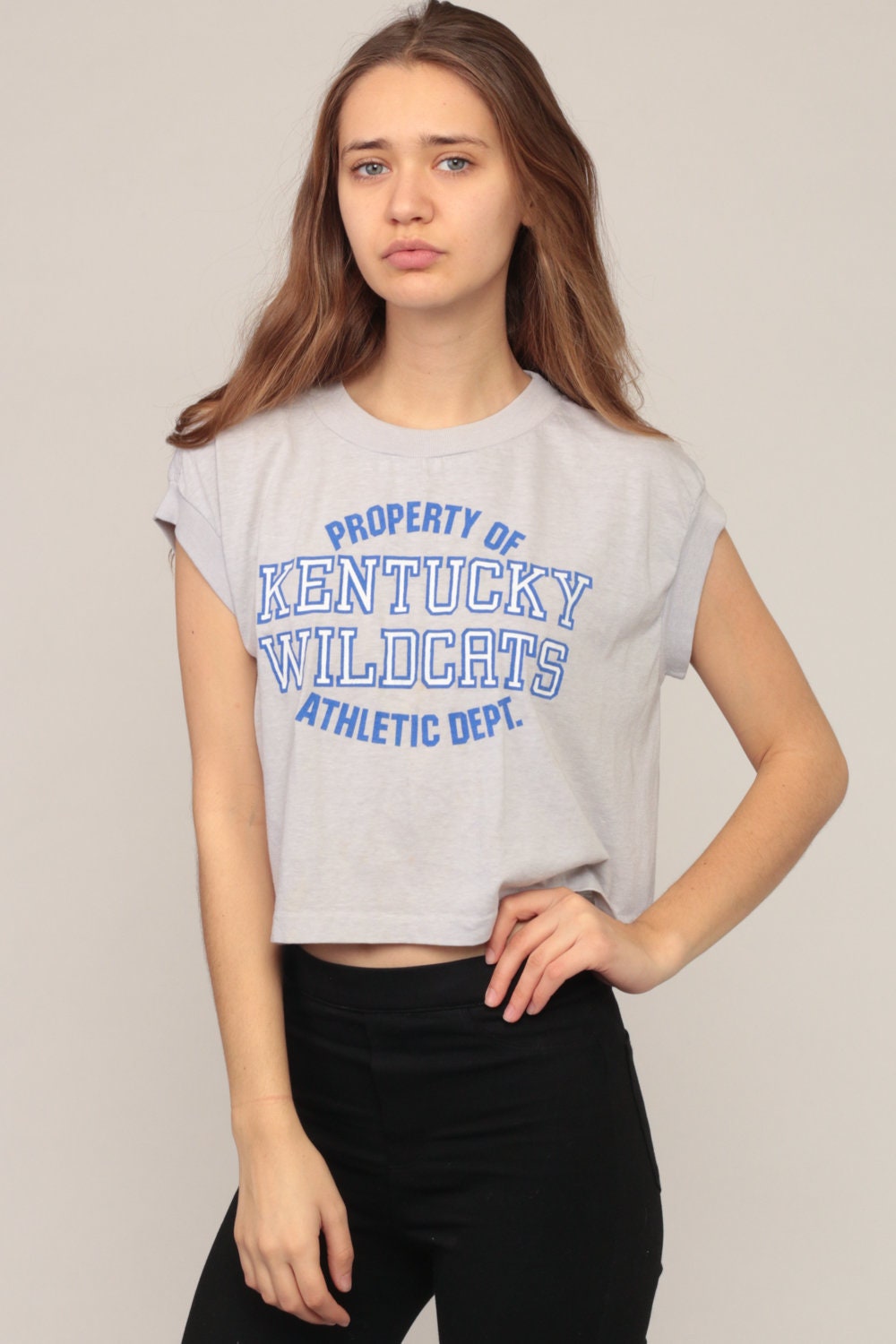 80s Kentucky Wildcats Athletic Dept Crop Top Graphic Tee Large