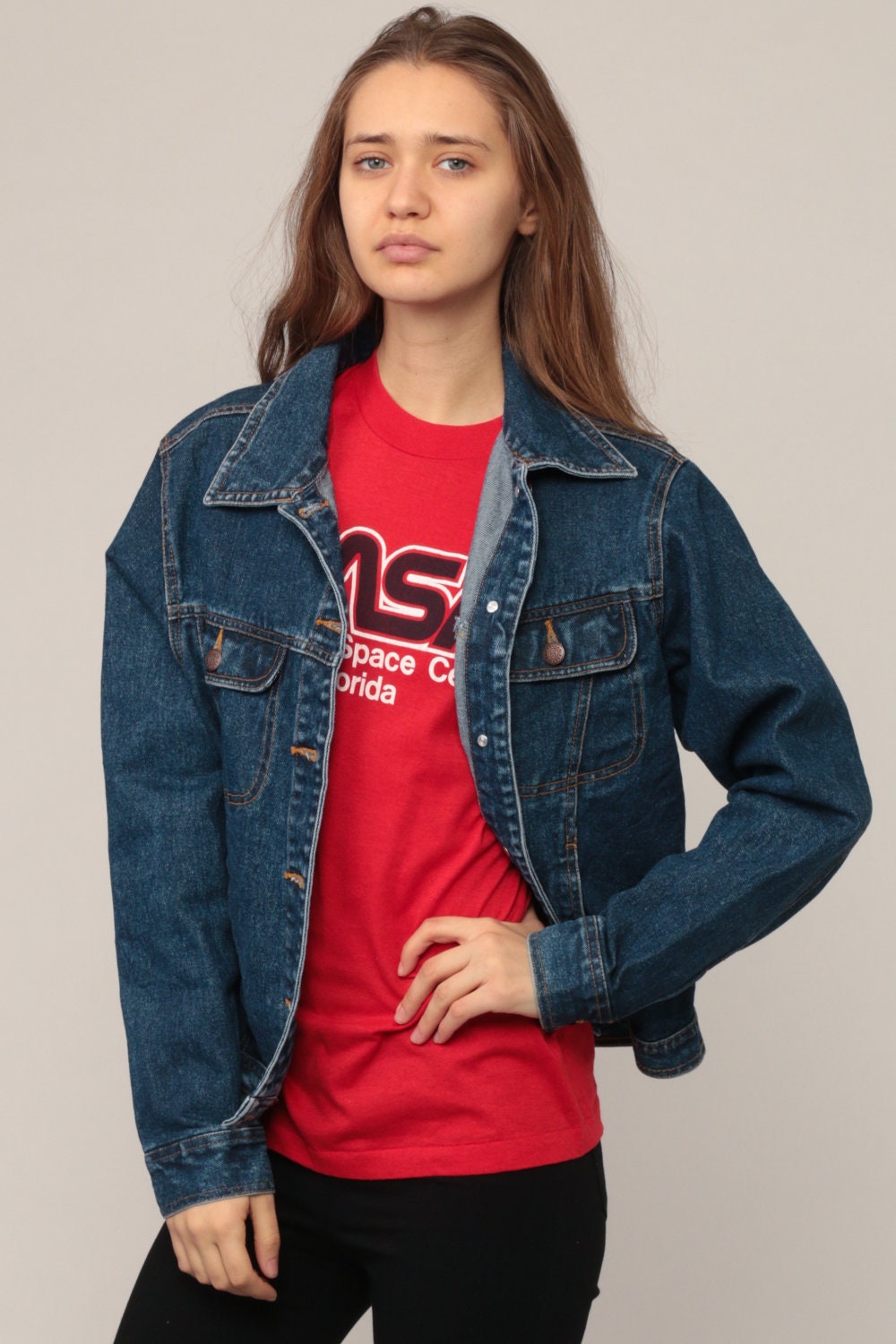 90s Bill Blass Denim Jacket Blue Jean Button-Up Small Medium