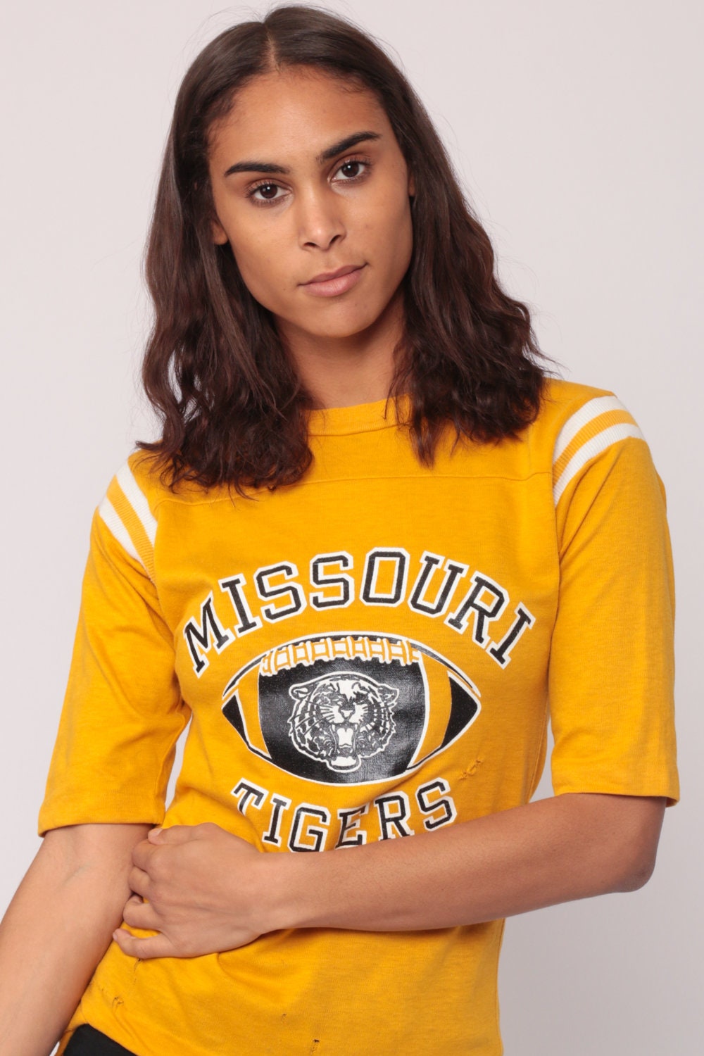 80s Missouri Tigers University Football Graphic Tee Yellow Extra Small