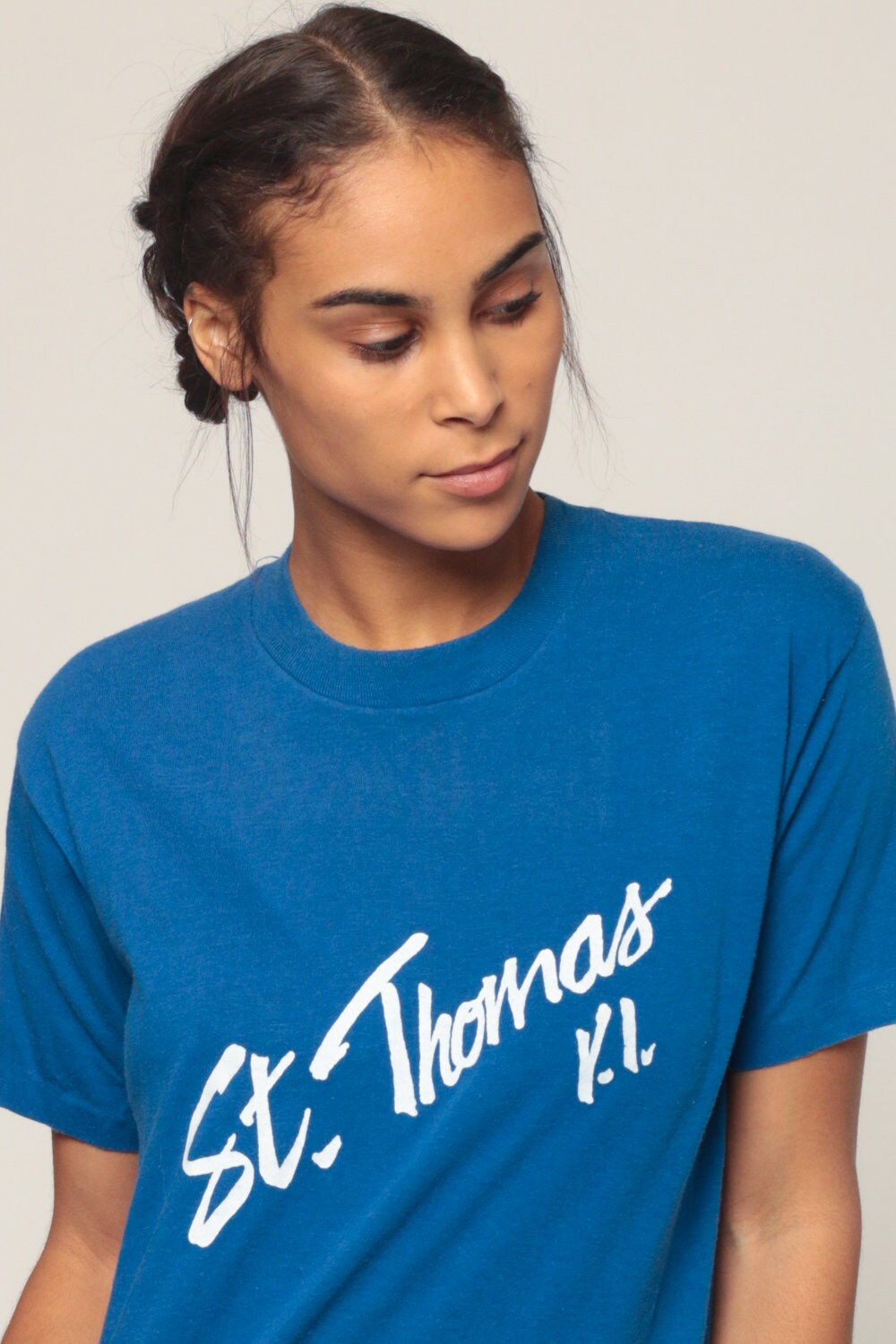 80s St. Thomas Virgin Islands Graphic T-Shirt Blue Paper Thin Medium