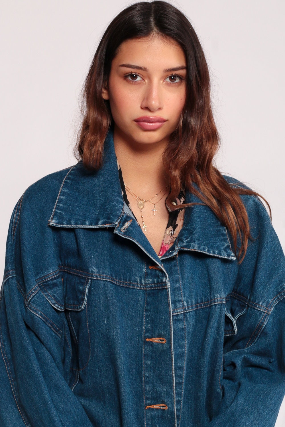 80s Blue Stone Wash Denim Jacket Unisex Button Up Extra Large