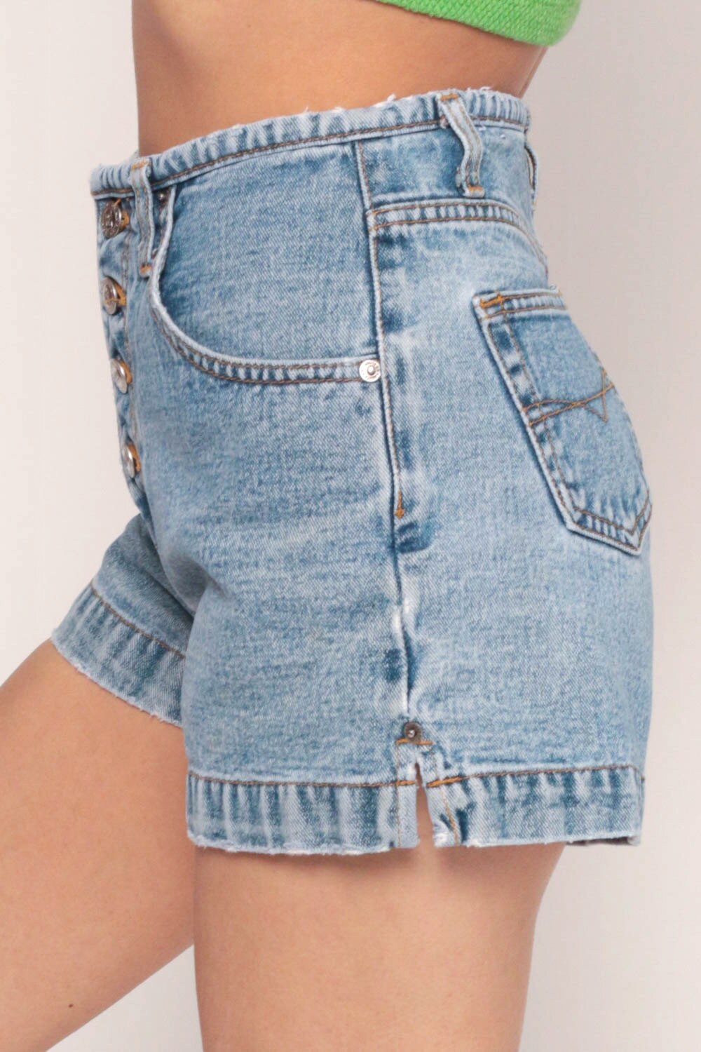 90s Blue Denim High-Waisted Shorts Button Fly Extra Small XS