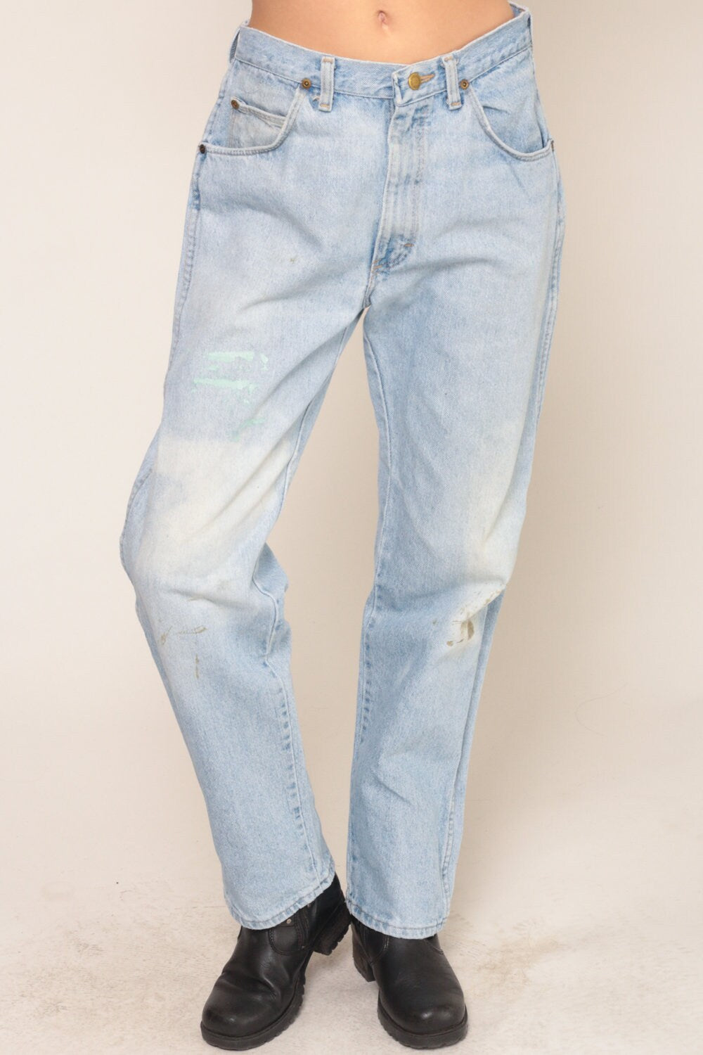 Wrangler 80s Mom Jeans High Waisted Tapered Distressed Blue Denim Large 33