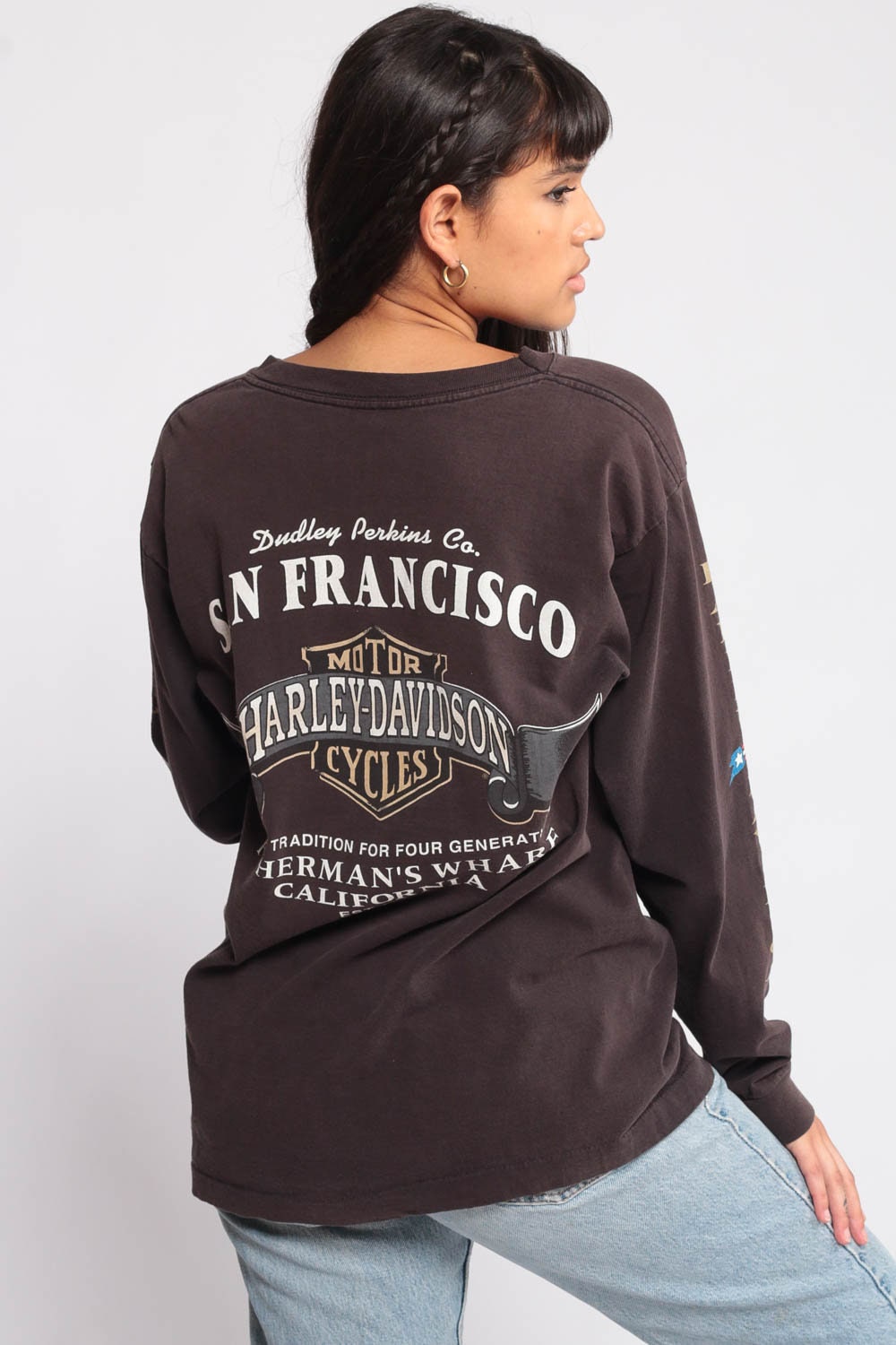 90s Harley Davidson San Francisco Motorcycle Long Sleeve Graphic Tee Medium