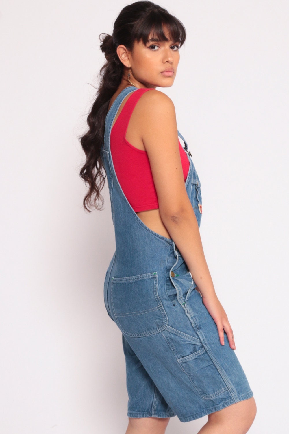 90s Blue Denim Overall Shorts Bib Suspender Shortalls Small