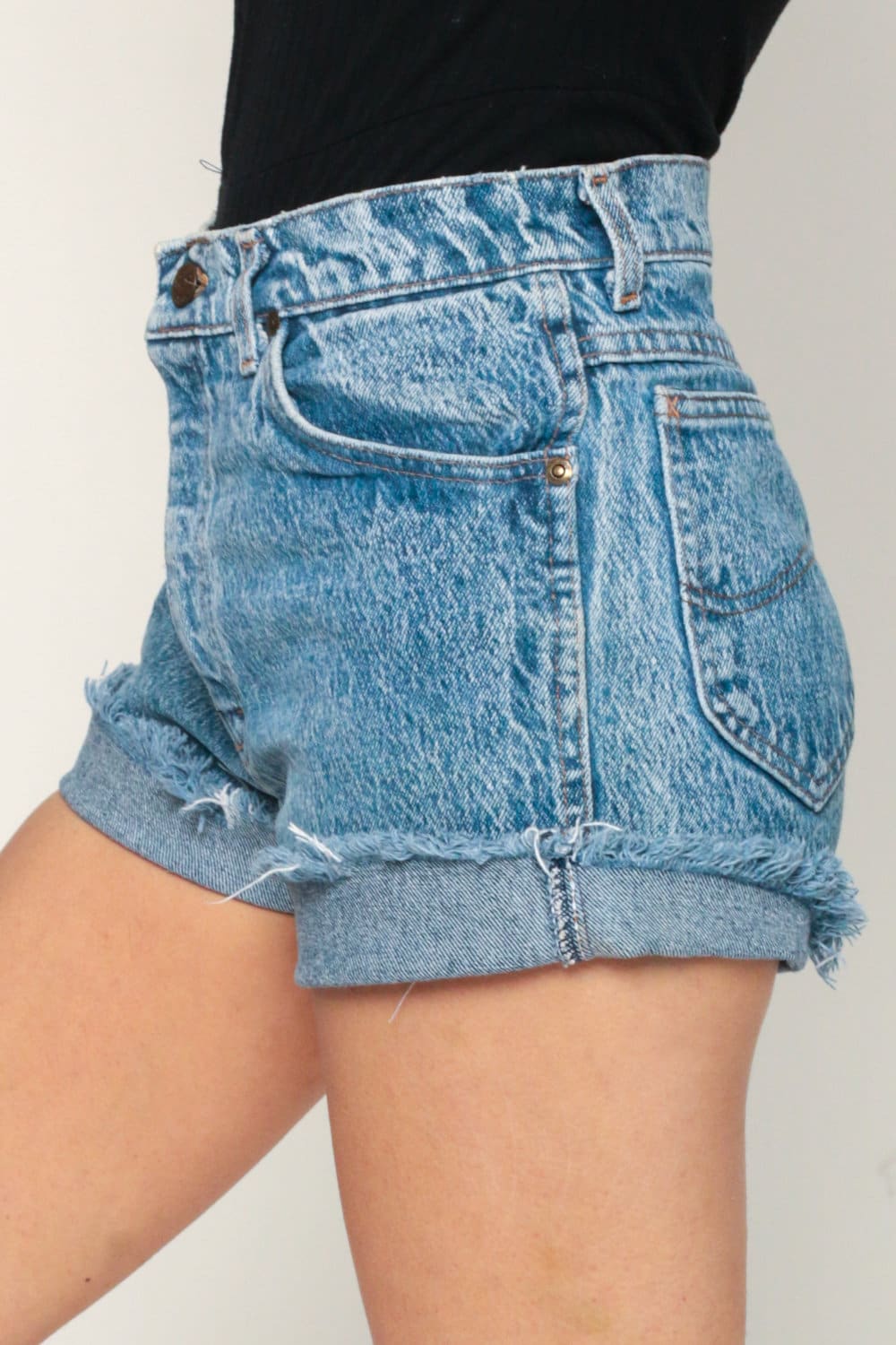 80s Lee Acid Wash Denim Cutoff Shorts High Rise Blue Extra Small XS