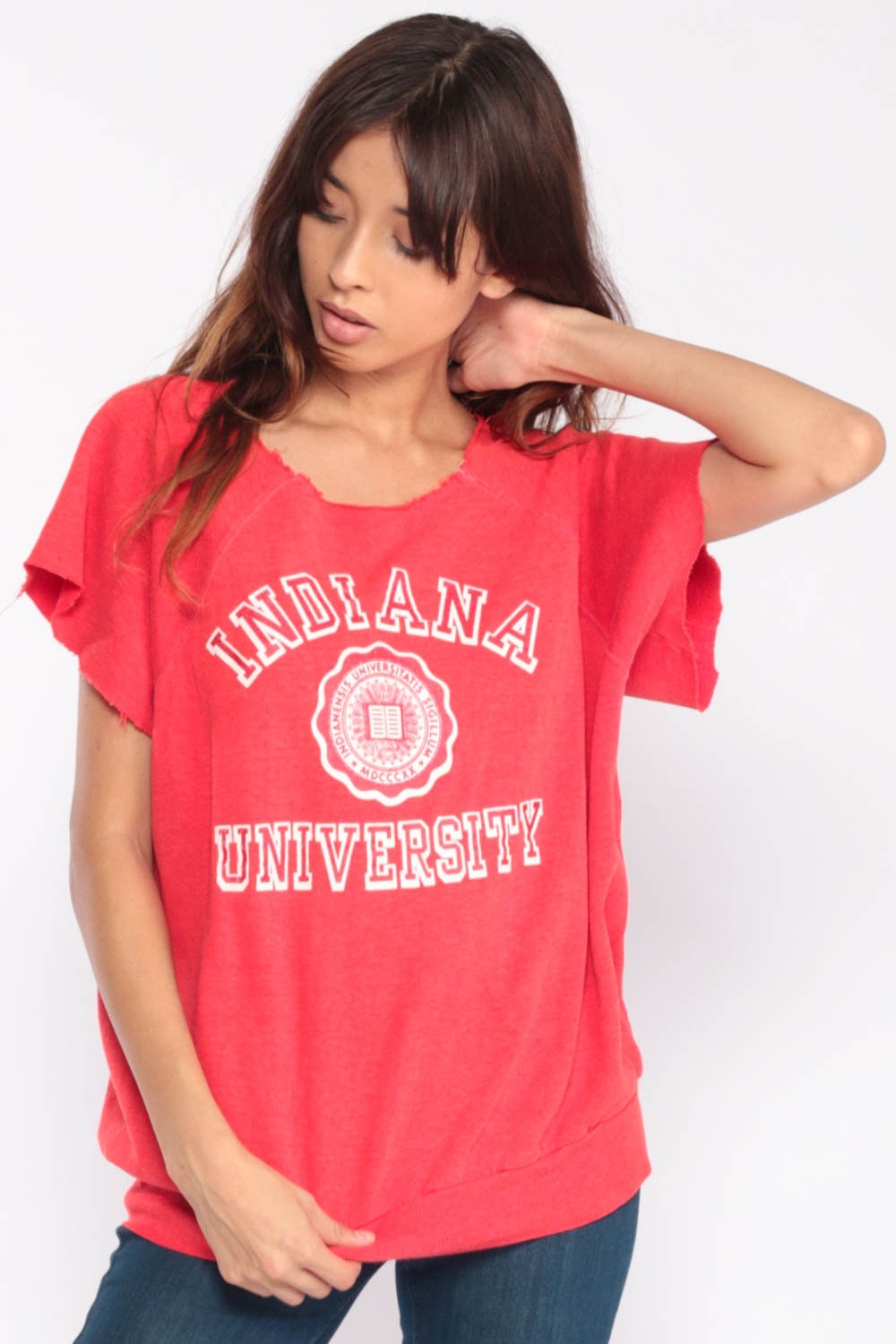 80s Indiana University Hoosiers Graphic Sweatshirt Cutoff Raglan Extra Large
