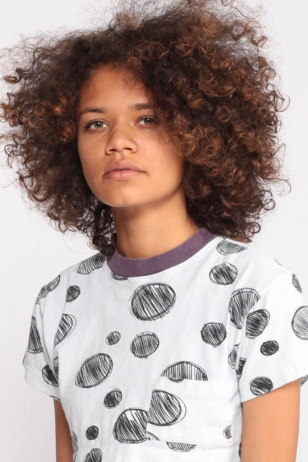 90s Polka Dot Ringer Crop Top White Black Cotton Tee Extra Small