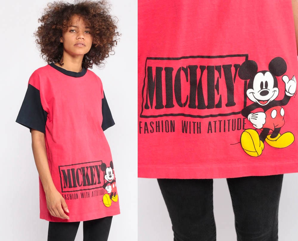 90s Mickey Mouse Fashion with Attitude Disney Graphic T-Shirt Red Medium