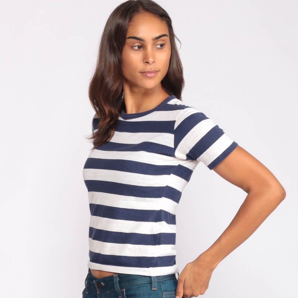 80s Munsingwear Striped Ringer T-Shirt Blue White Paper Thin Extra Small