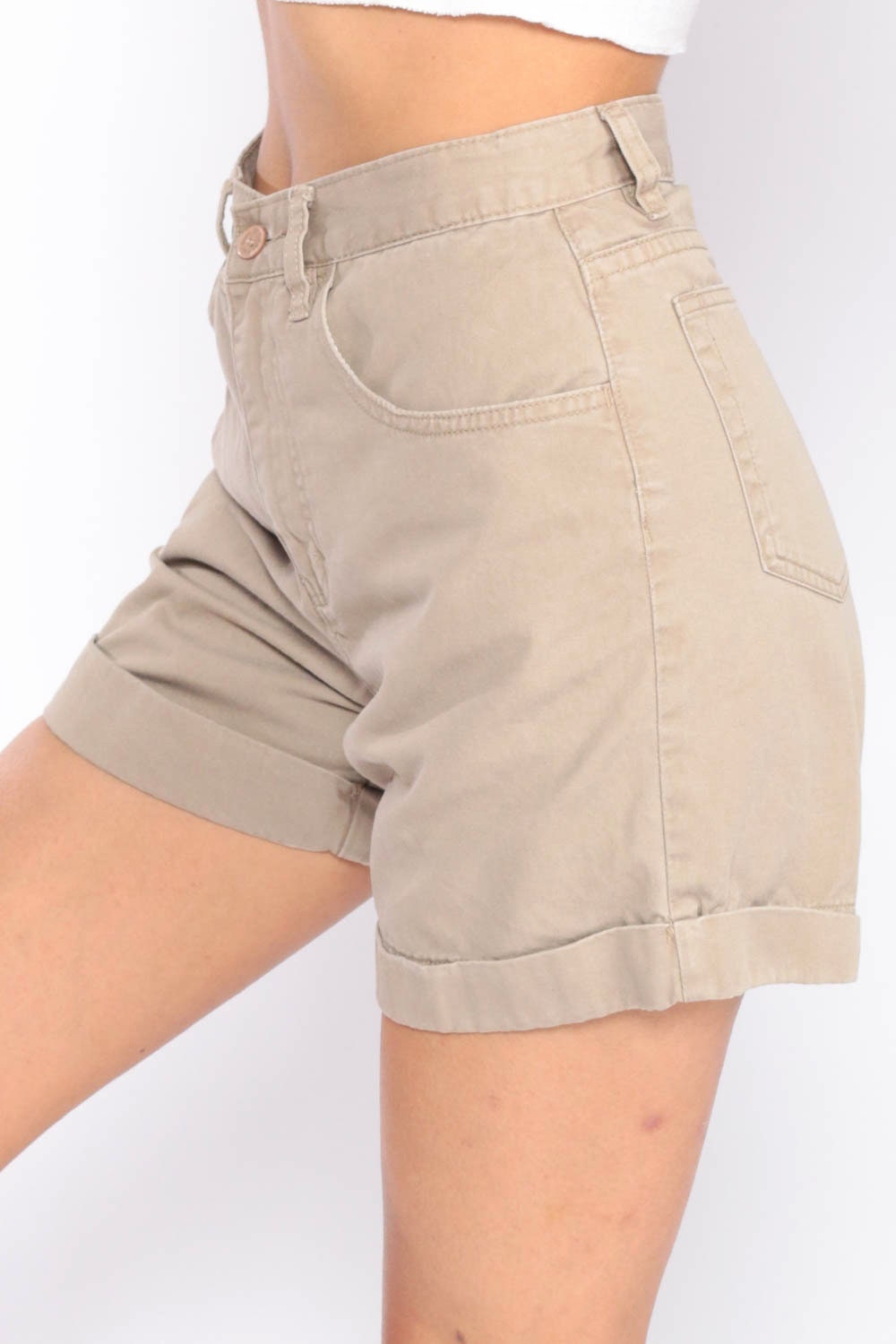 Calvin Klein Khaki Denim Shorts High Waisted Cuffed 90s Extra Small