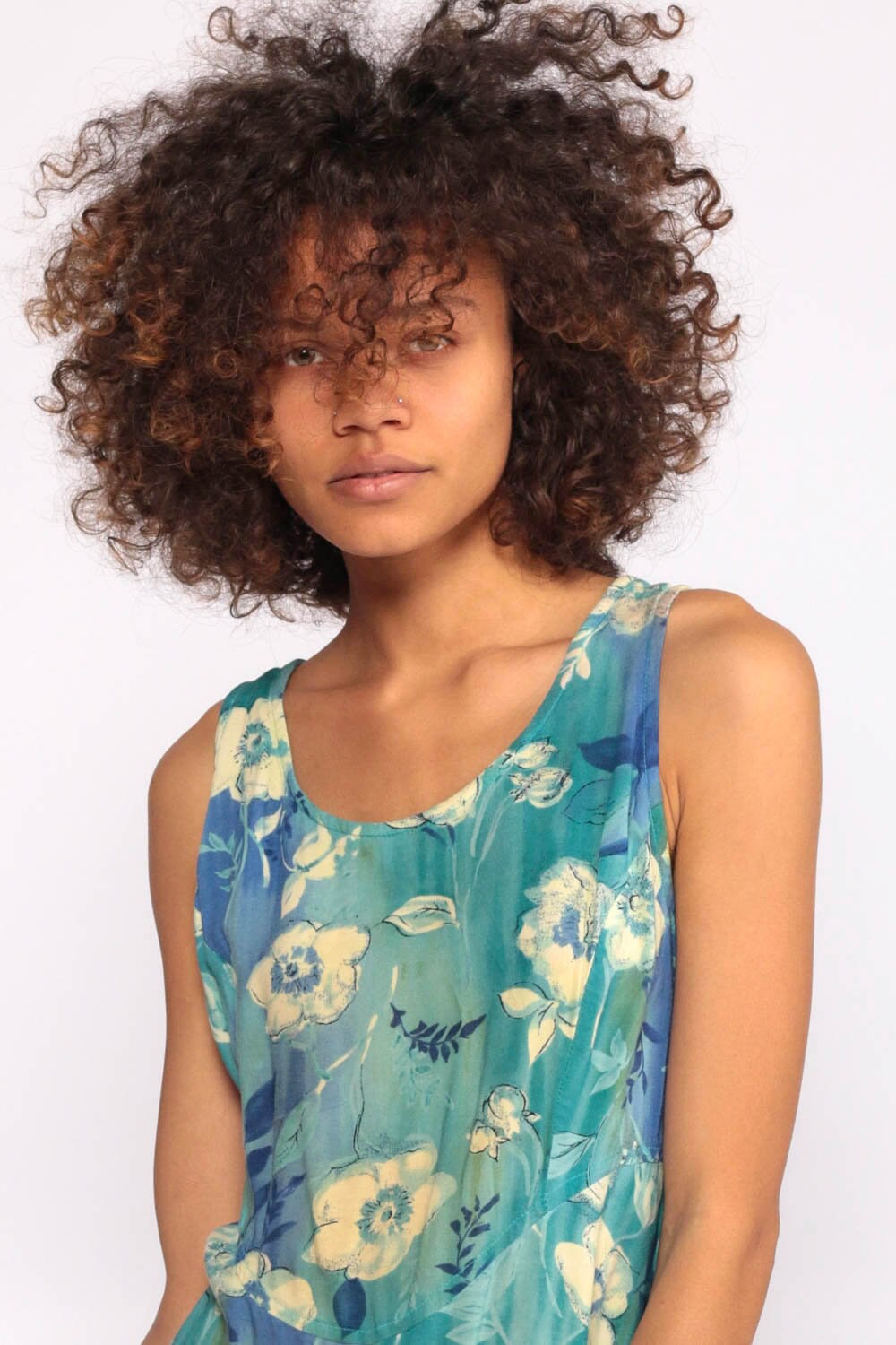 90s Floral Mini Dress Blue Yellow Sleeveless Sheath Corset Back Small Medium