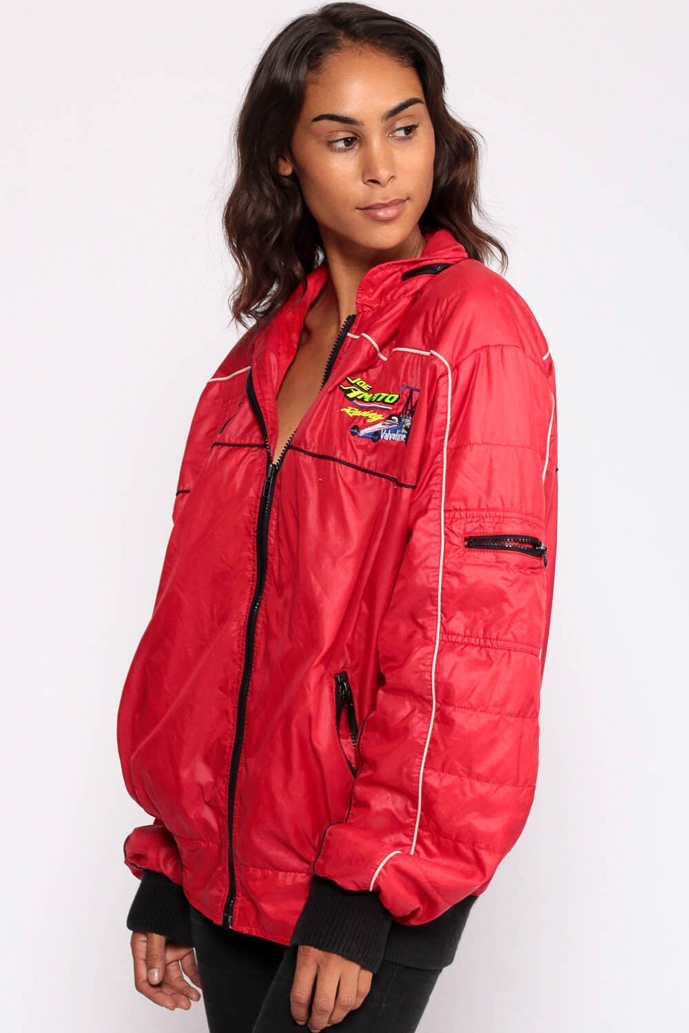 80s Joe Amato Racing Jacket Red Nylon Cafe Racer Moto Windbreaker Extra Large