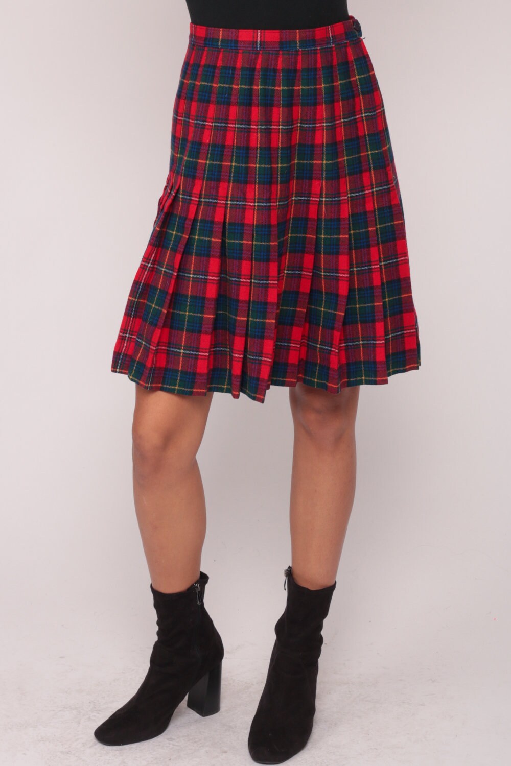 70s Pendleton Plaid Wool Mini Skirt High Waisted Pleated Red Extra Small