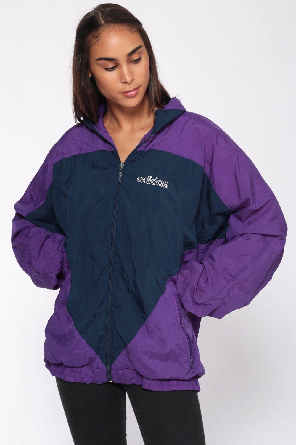 90s Adidas Windbreaker Jacket Blue Purple Colourblock Track Large