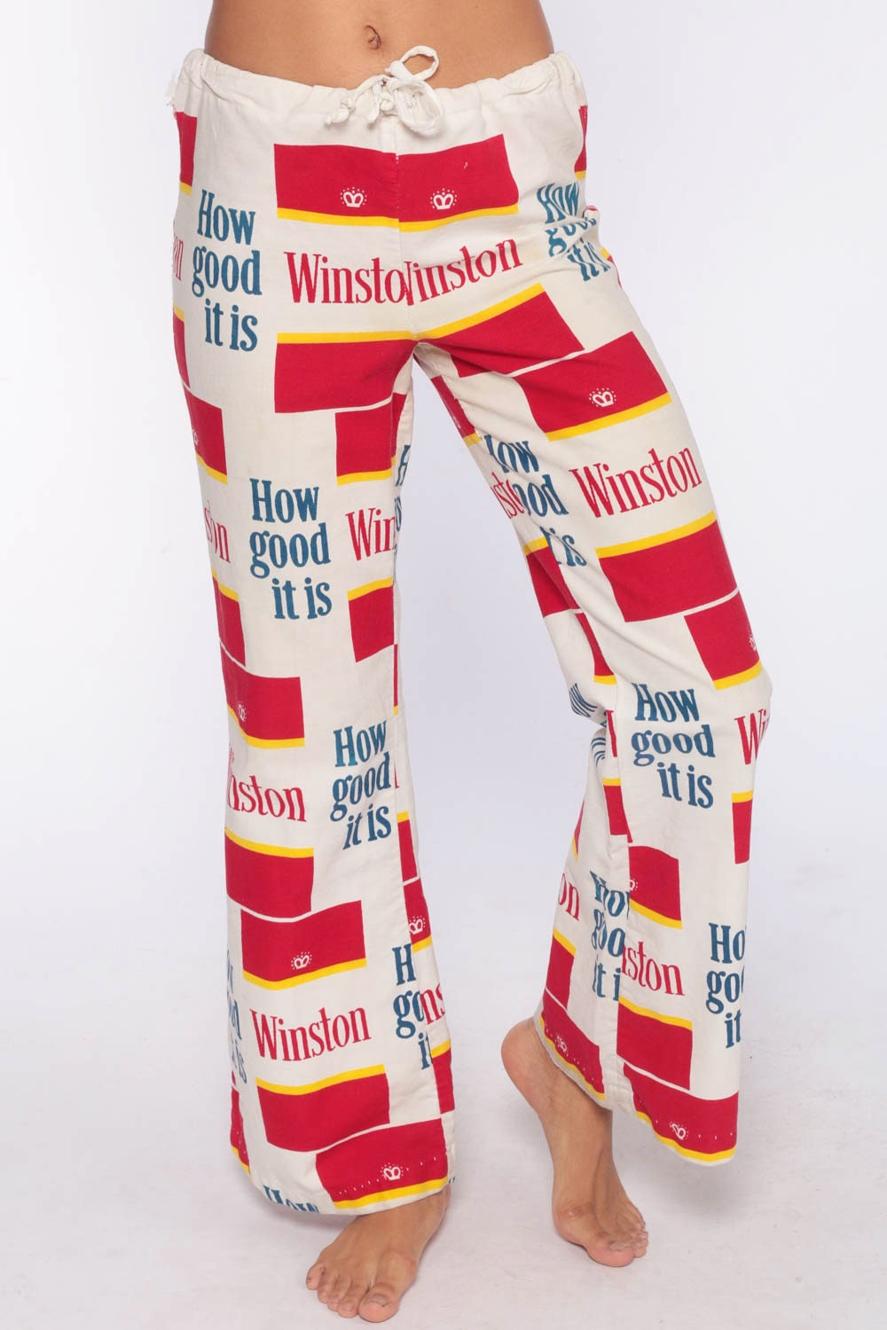 70s Winston Cigarettes Bell Bottom Pants High Waisted Drawstring Small S