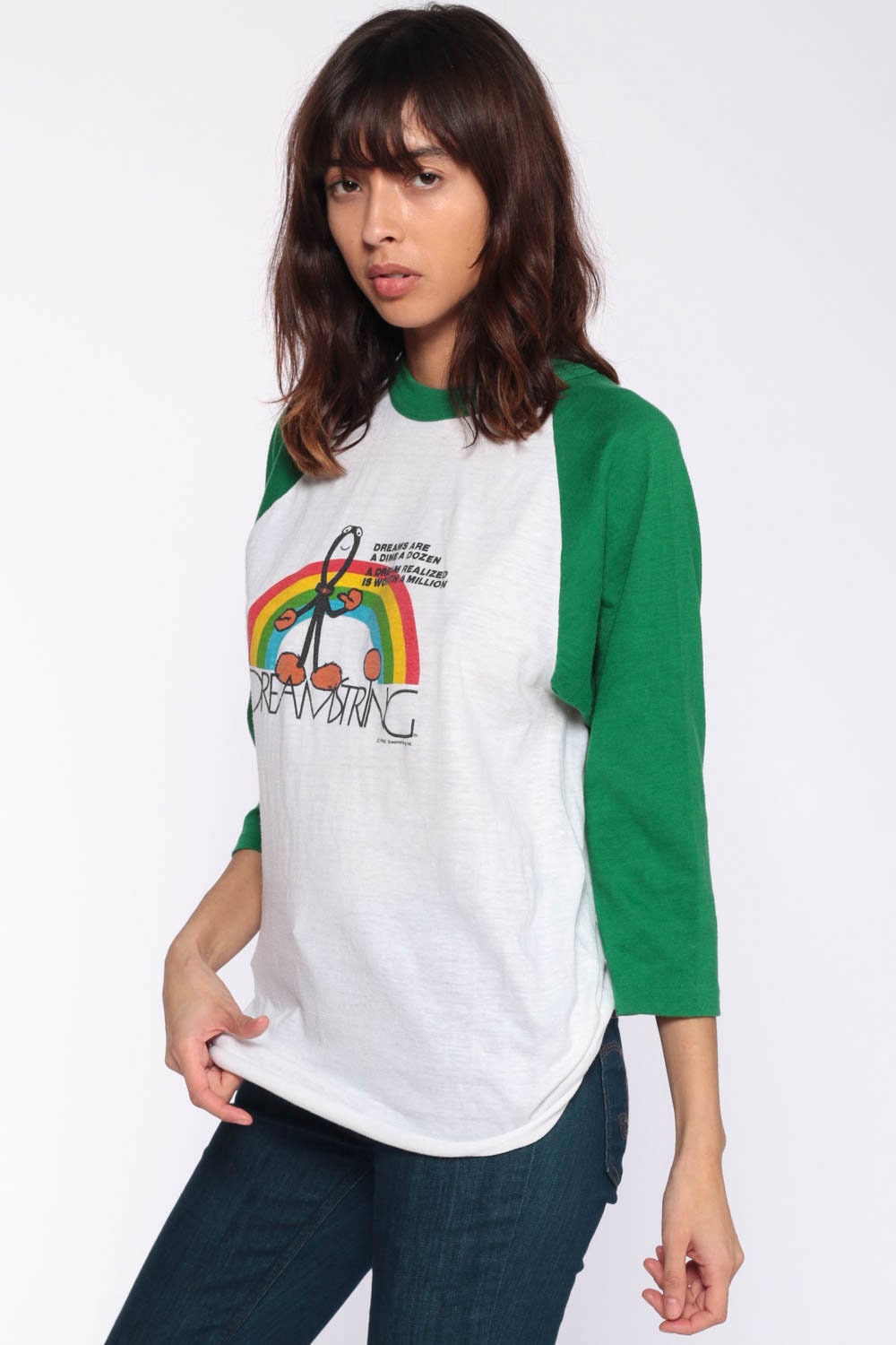 70s Dreamstring Rainbow Graphic T-Shirt Long Sleeve Raglan Small