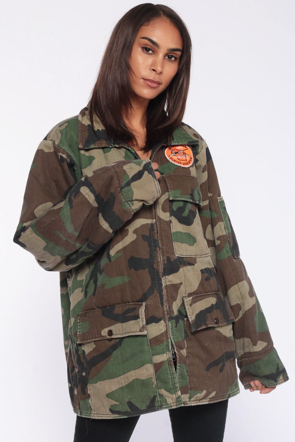 Vintage Camo Hunting Jacket Wisconsin Hunter Patch Unisex Medium Large