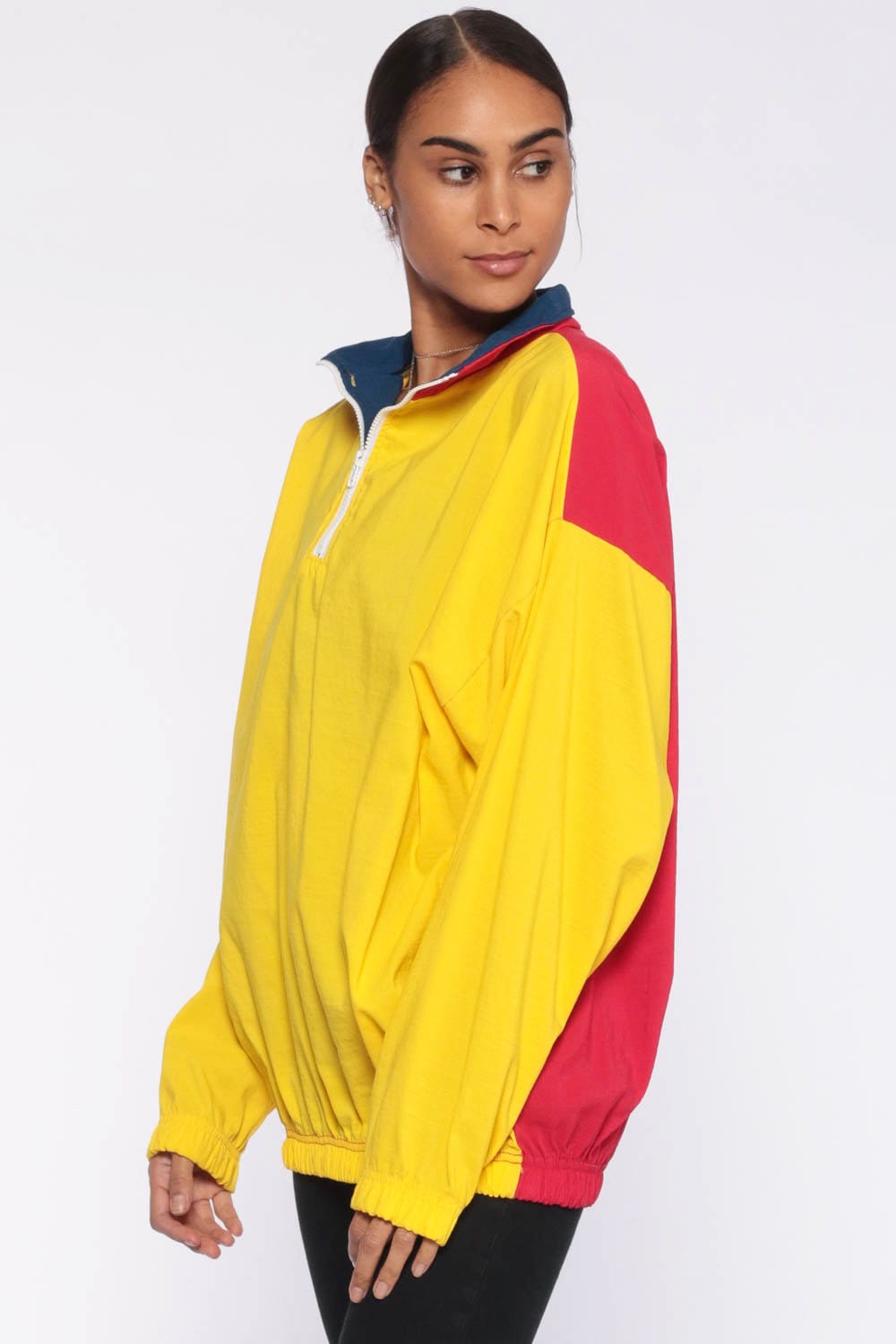 80s Colour Block Windbreaker Jacket Red Yellow Quarter Zip Extra Large