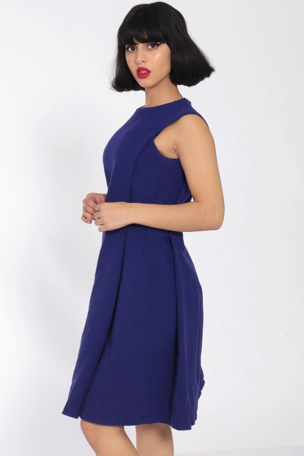 60s Mod Mini Dress Purple Wool Sleeveless Shift Space Age Small