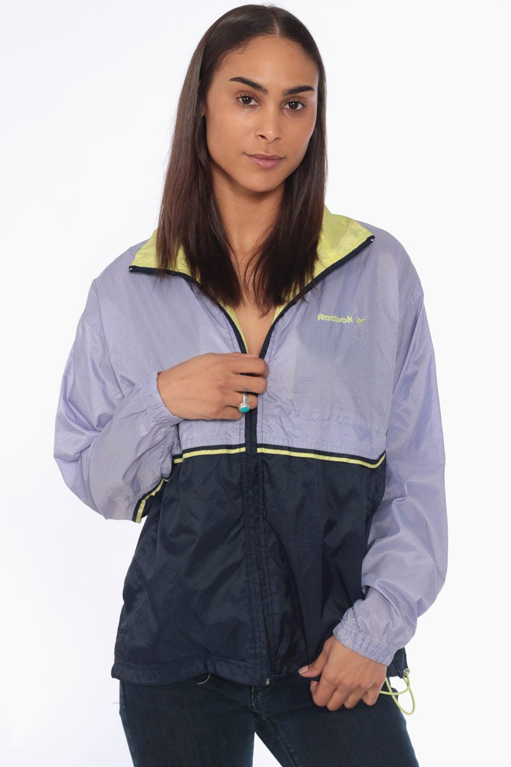 90s Reebok Windbreaker Jacket Purple Blue Colour Block Nylon Track Medium