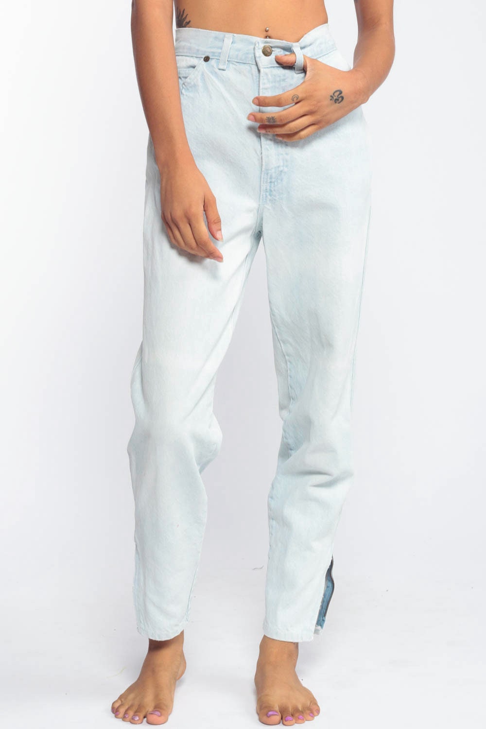 90s Sunset Blue Mom Jeans Light Wash High Waist Ankle Zip Tapered XXS