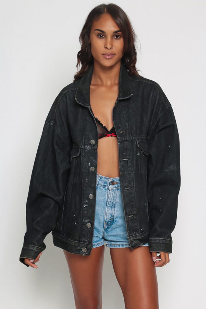 80s Marlboro Man Black Denim Jacket Large Unisex
