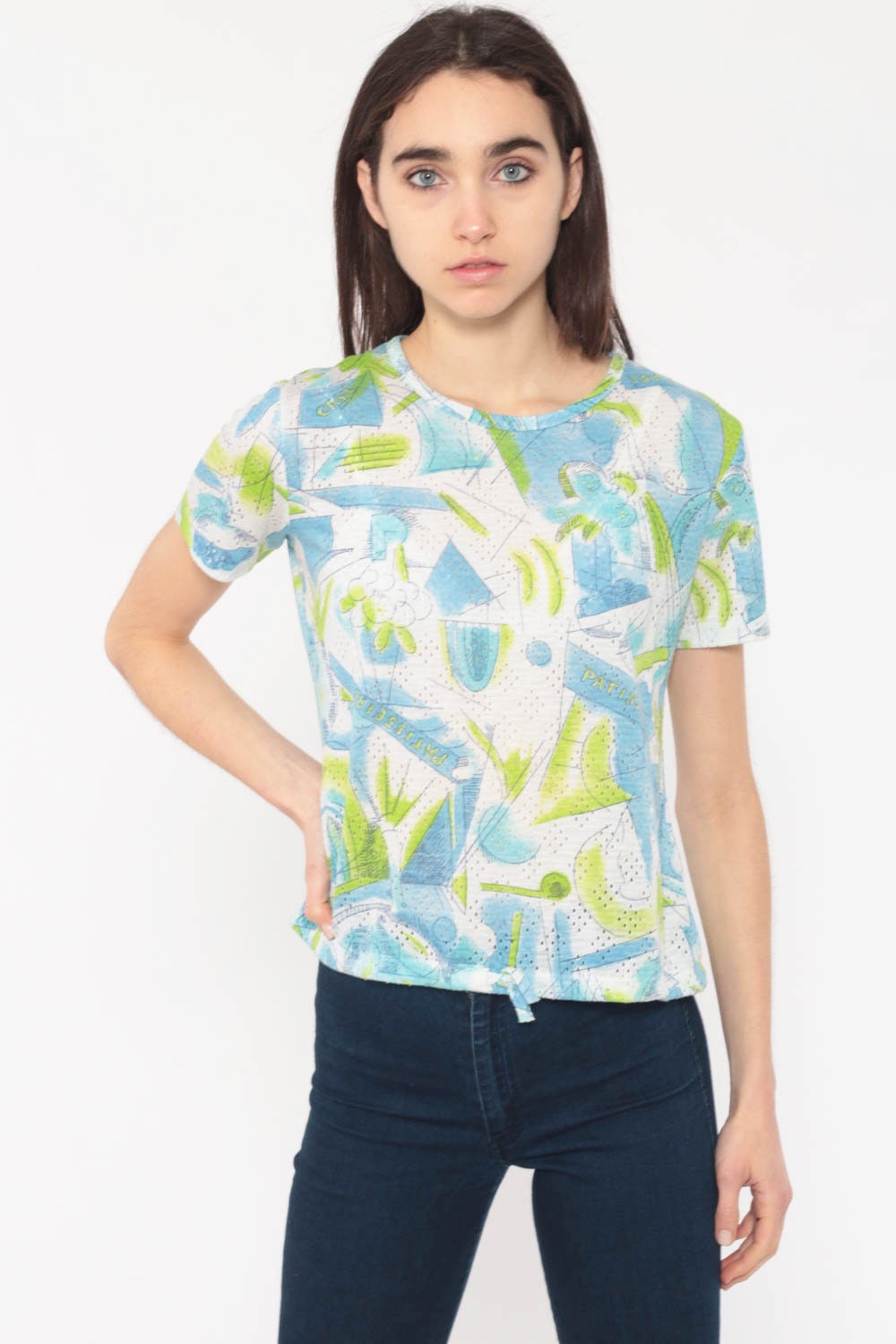 70s French Patisserie Ice Cream Graphic T-Shirt Cutout Small