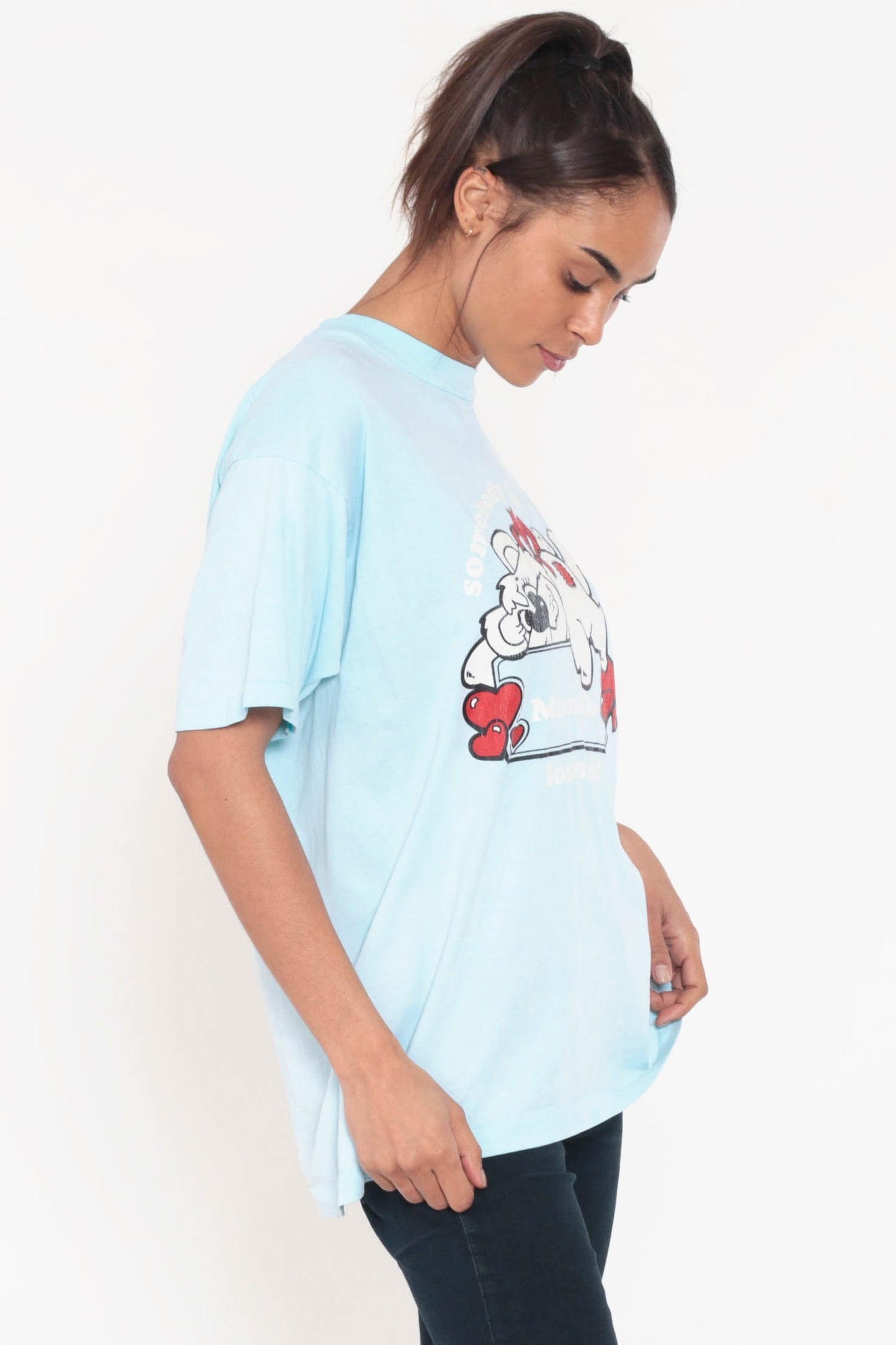 80s Wisconsin Teddy Bear Graphic T-Shirt Montello Baby Blue Extra Large