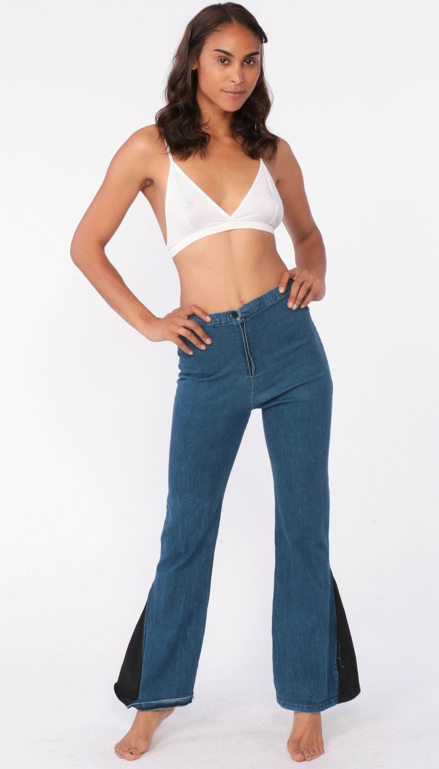 90s Blue Flared Jeans High Rise Stretchy Y2K Bell Bottom Denim Extra Small