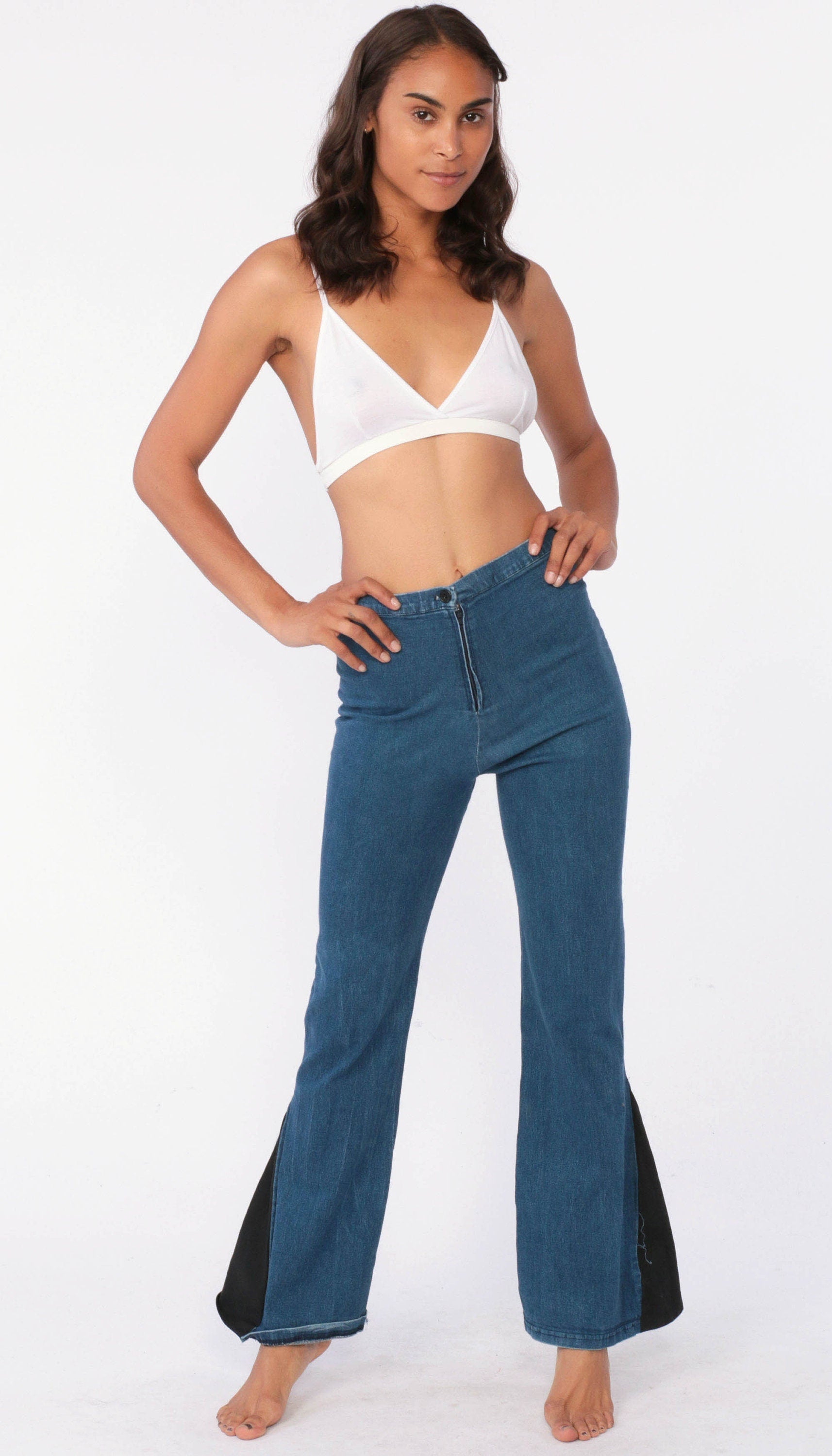 90s Blue Flared Jeans High Rise Stretchy Y2K Bell Bottom Denim Extra Small