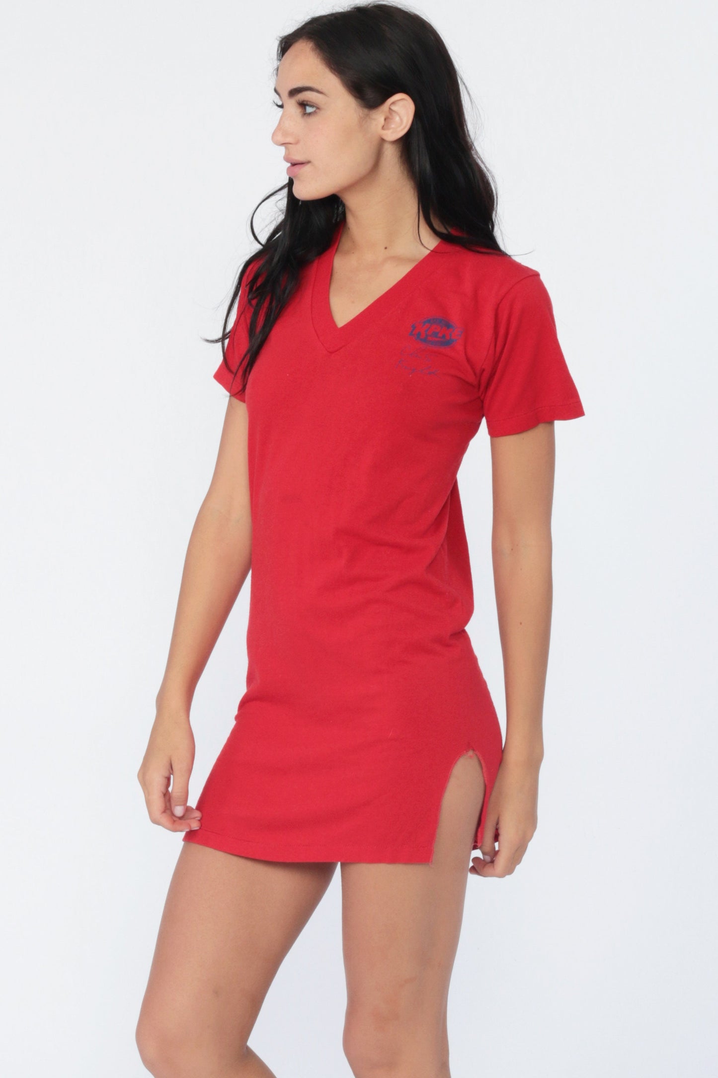 80s KPKE Denver Radio Pajama Dress Mini Nightgown Red Cotton Extra Small