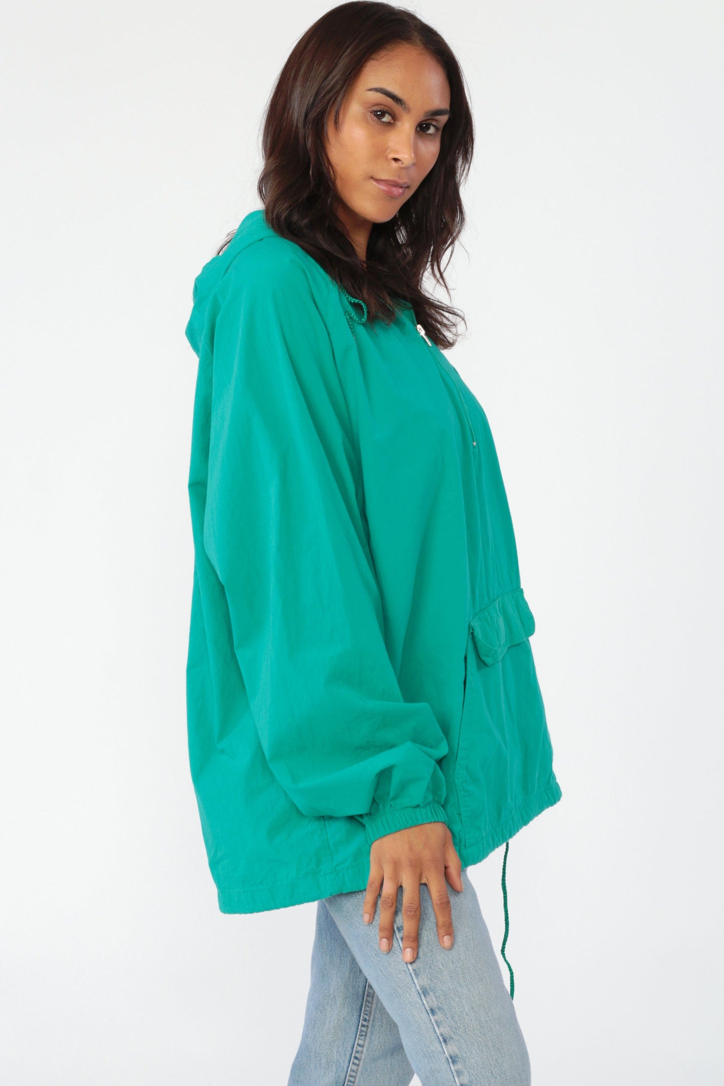 90s Alpine Mountain Hooded Windbreaker Jacket Green Cotton Pullover Large