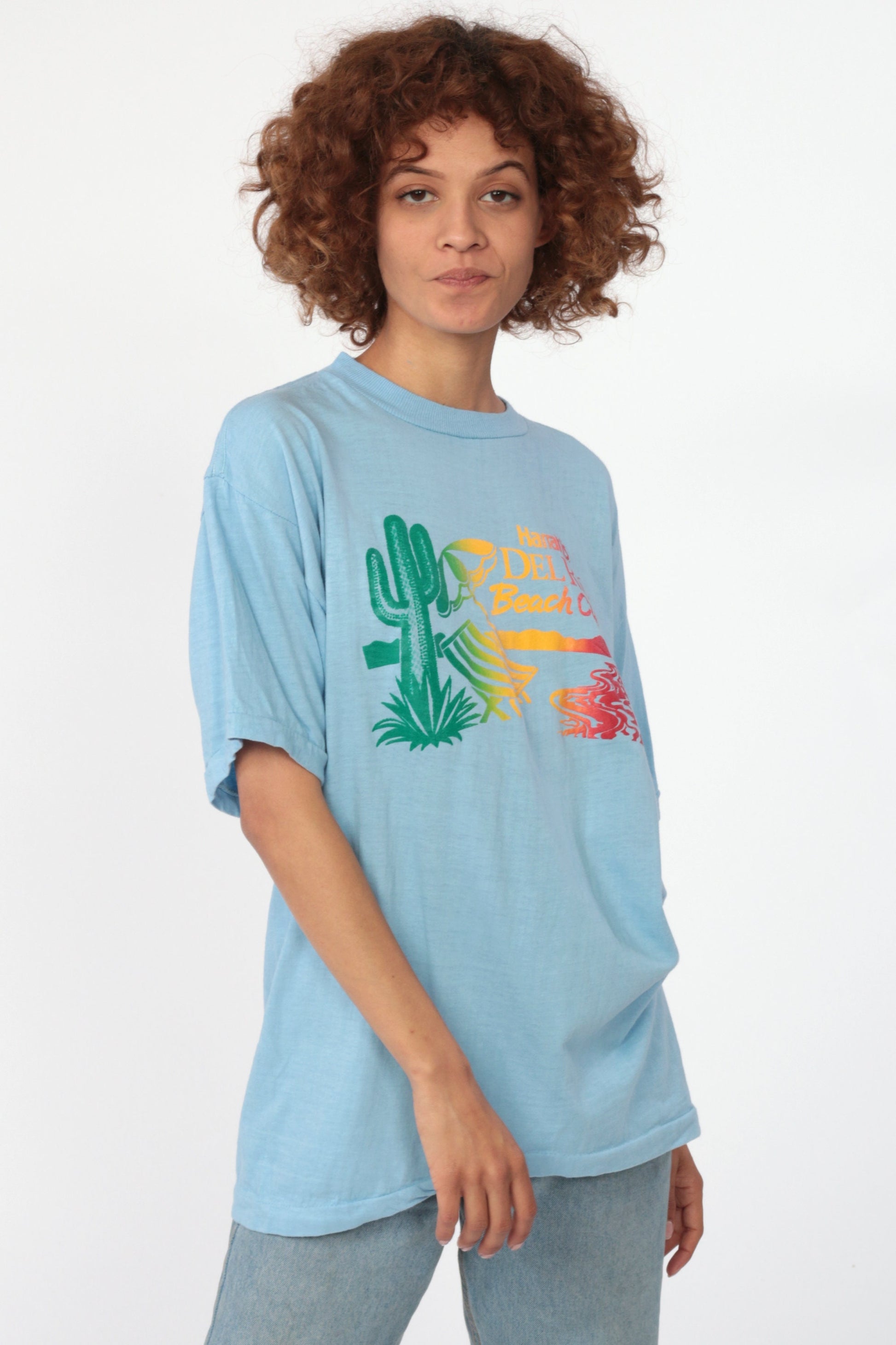 80s Harrah's Del Rio Beach Club Laughlin Nevada Saguaro Cactus Graphic T-Shirt Large