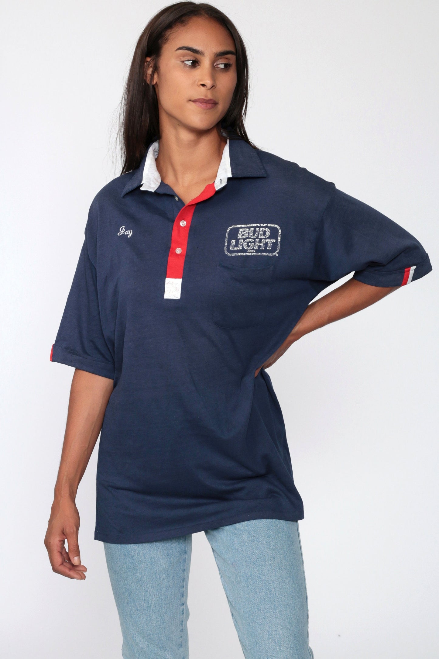 80s Bud Light Hebenstreit Distribution Polo Shirt Navy Blue Extra Large