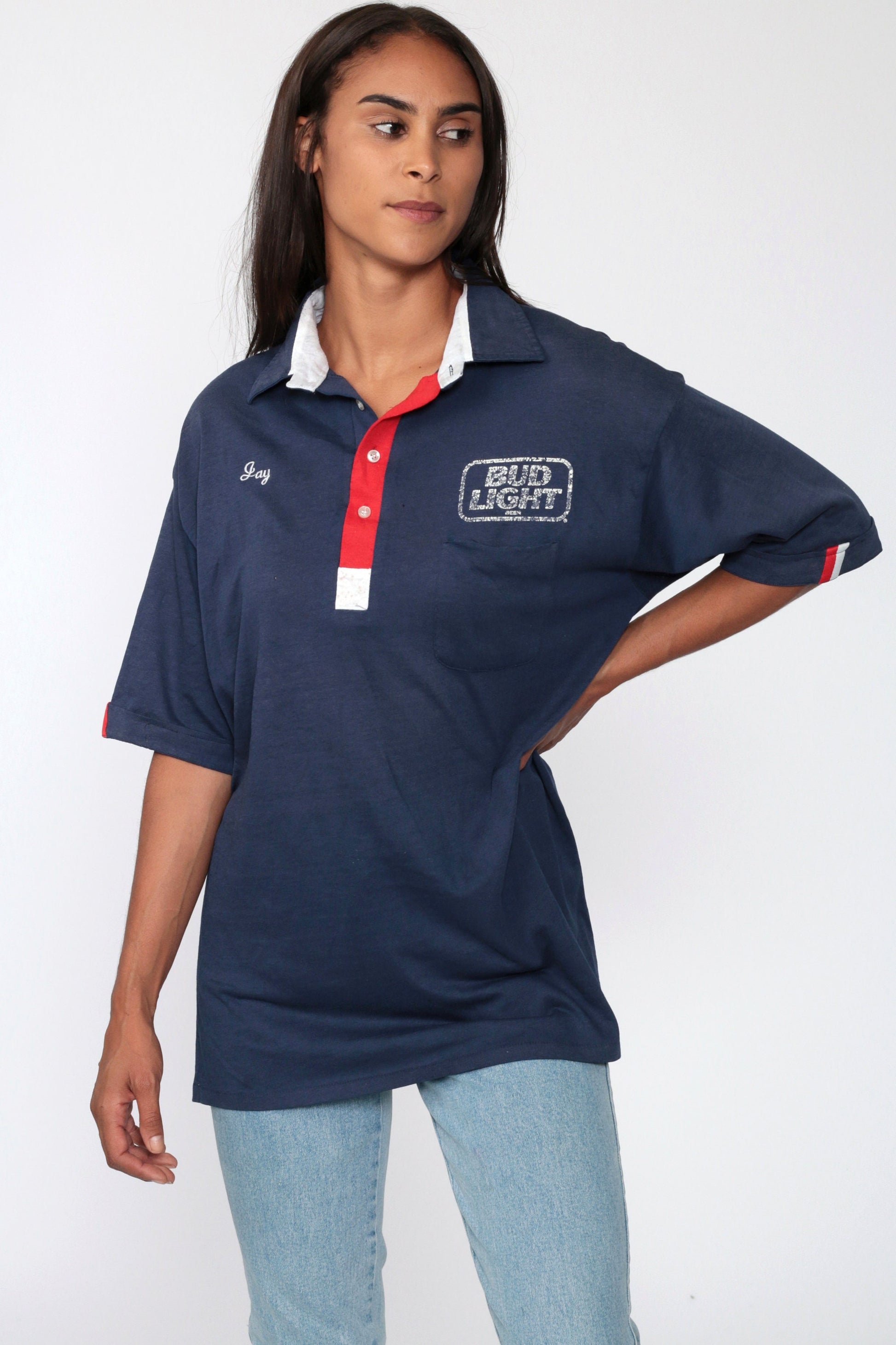 80s Bud Light Hebenstreit Distribution Polo Shirt Navy Blue Extra Large