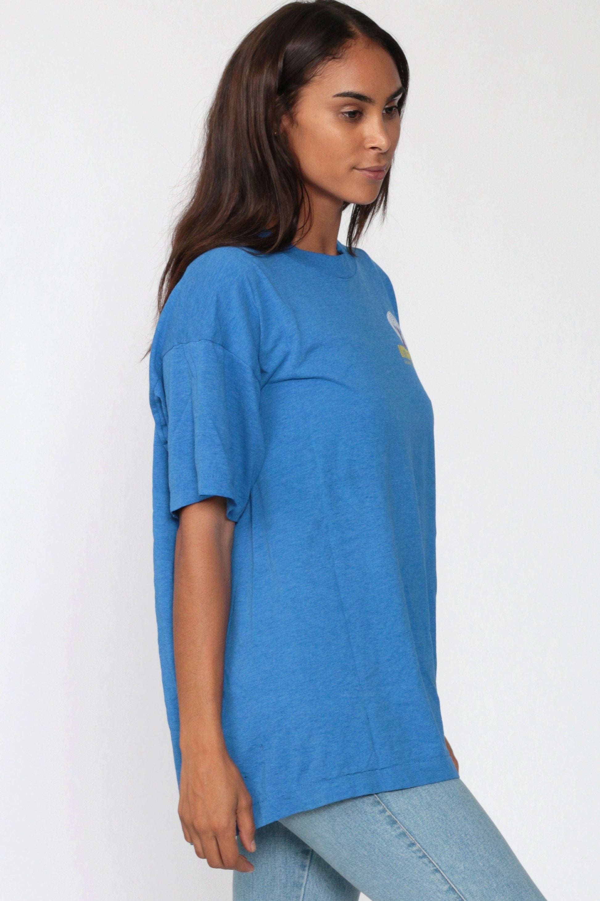 80s Impact Rope Rock Climbing Training Graphic T-Shirt Blue Extra Large