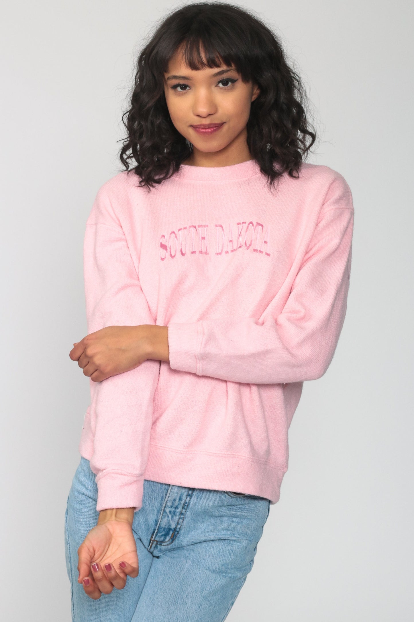 South Dakota Graphic Sweatshirt Pink Crewneck Vintage Small