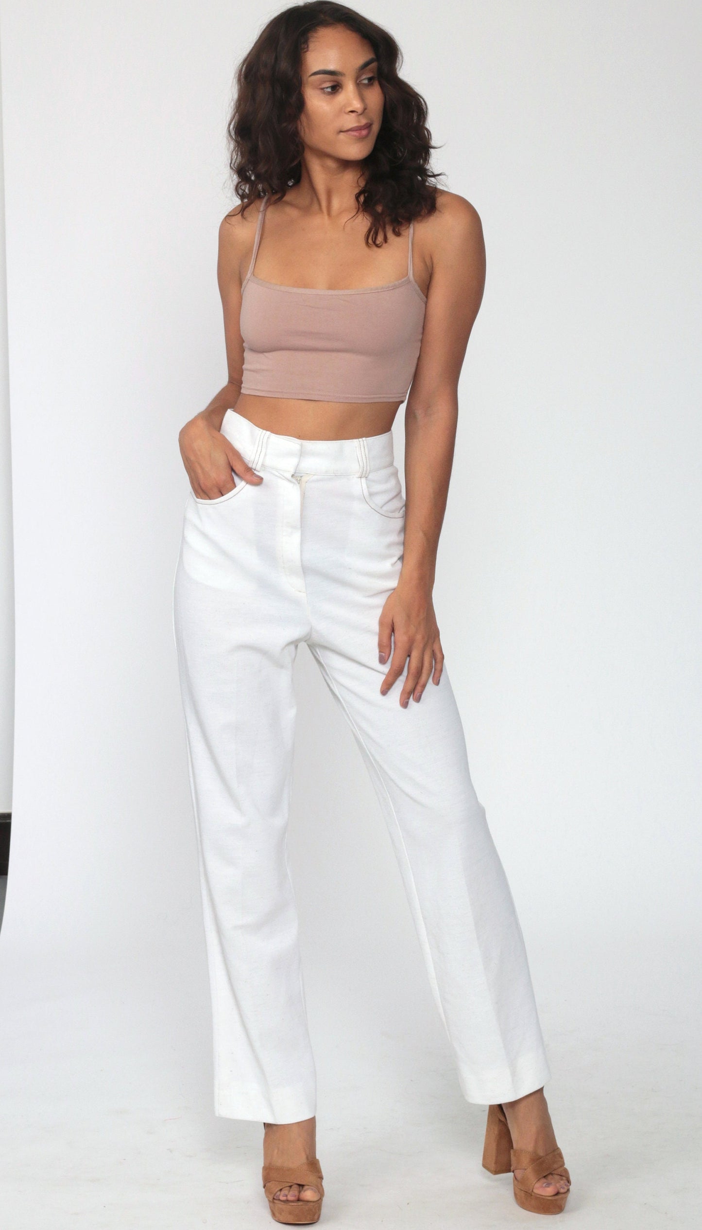 1970s White High-Rise Straight Leg Trousers Small