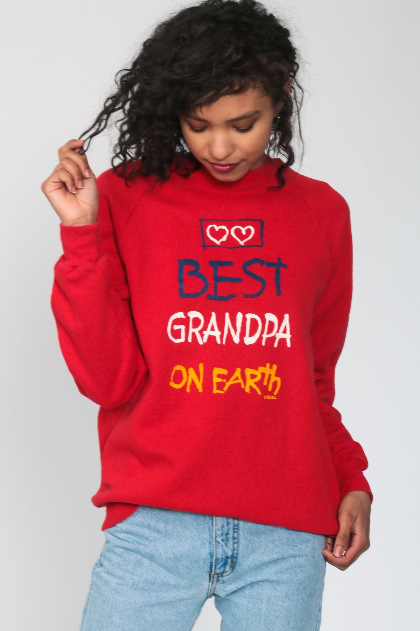 80s Best Grandpa On Earth Raglan Sweatshirt Red Graphic Crewneck Medium