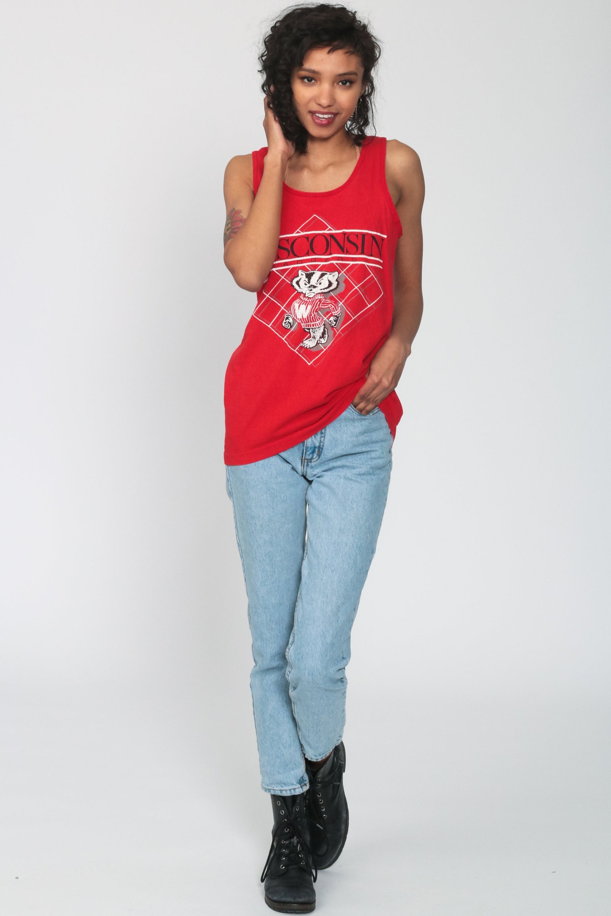 80s Wisconsin Badgers Tank Top Red College Football Jersey Small