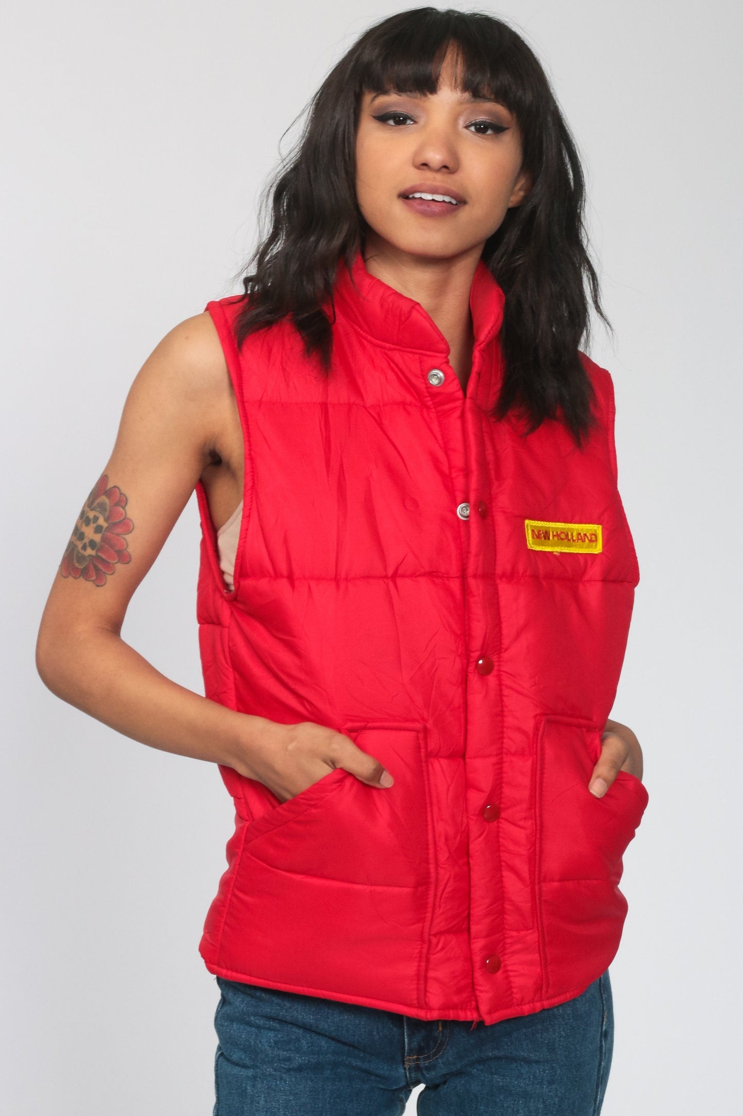 70s Weathercaster Red Puffer Ski Vest Sleeveless Jacket Small