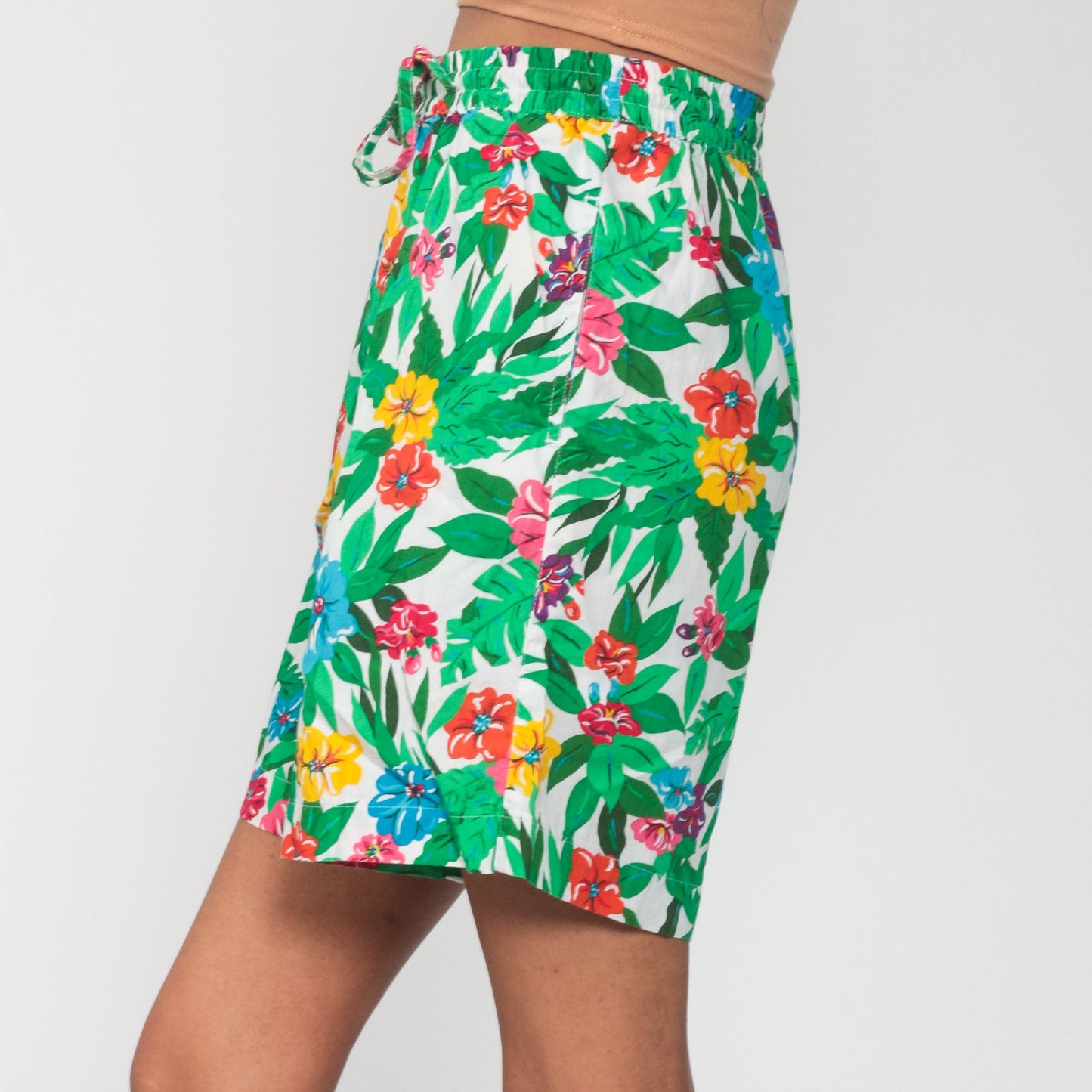 90s Liz Sport Tropical Floral High-Waist Shorts Green Small