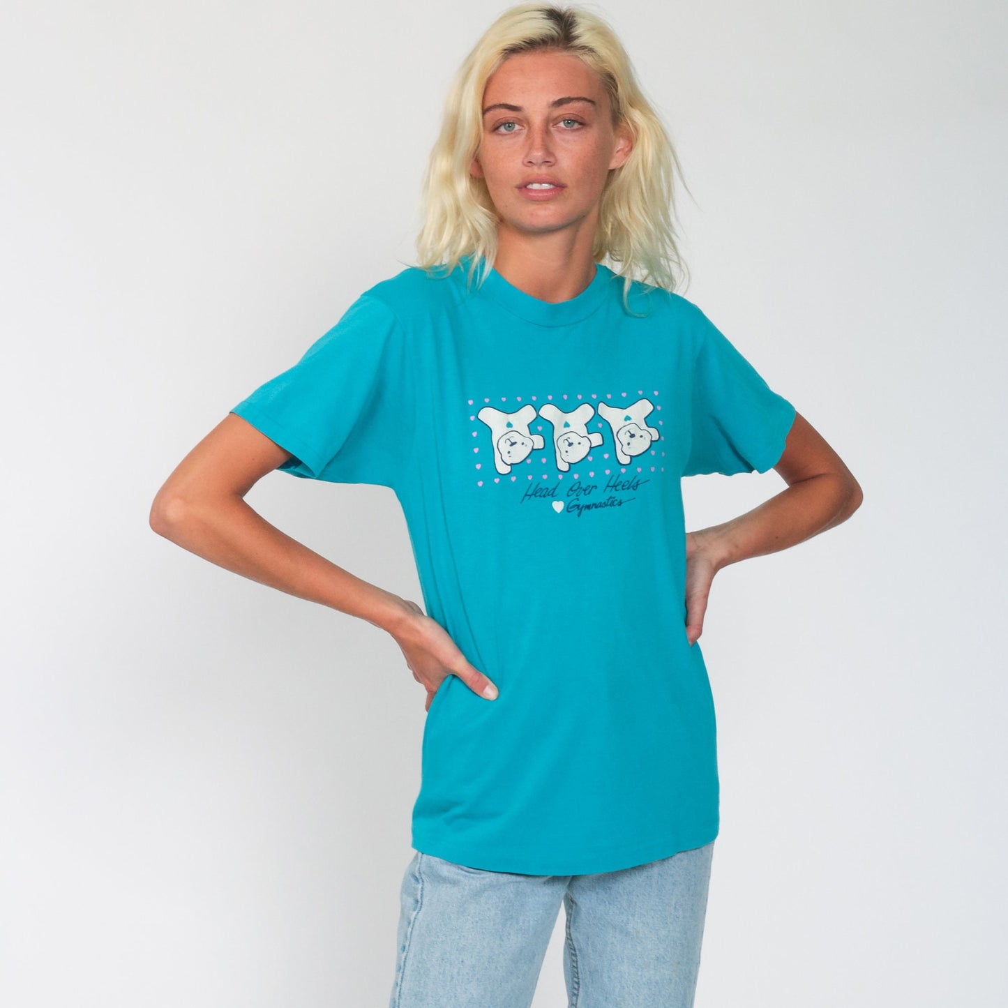 80s Gymnastics Teddy Bear Graphic T-Shirt Single Stitch Cotton Small