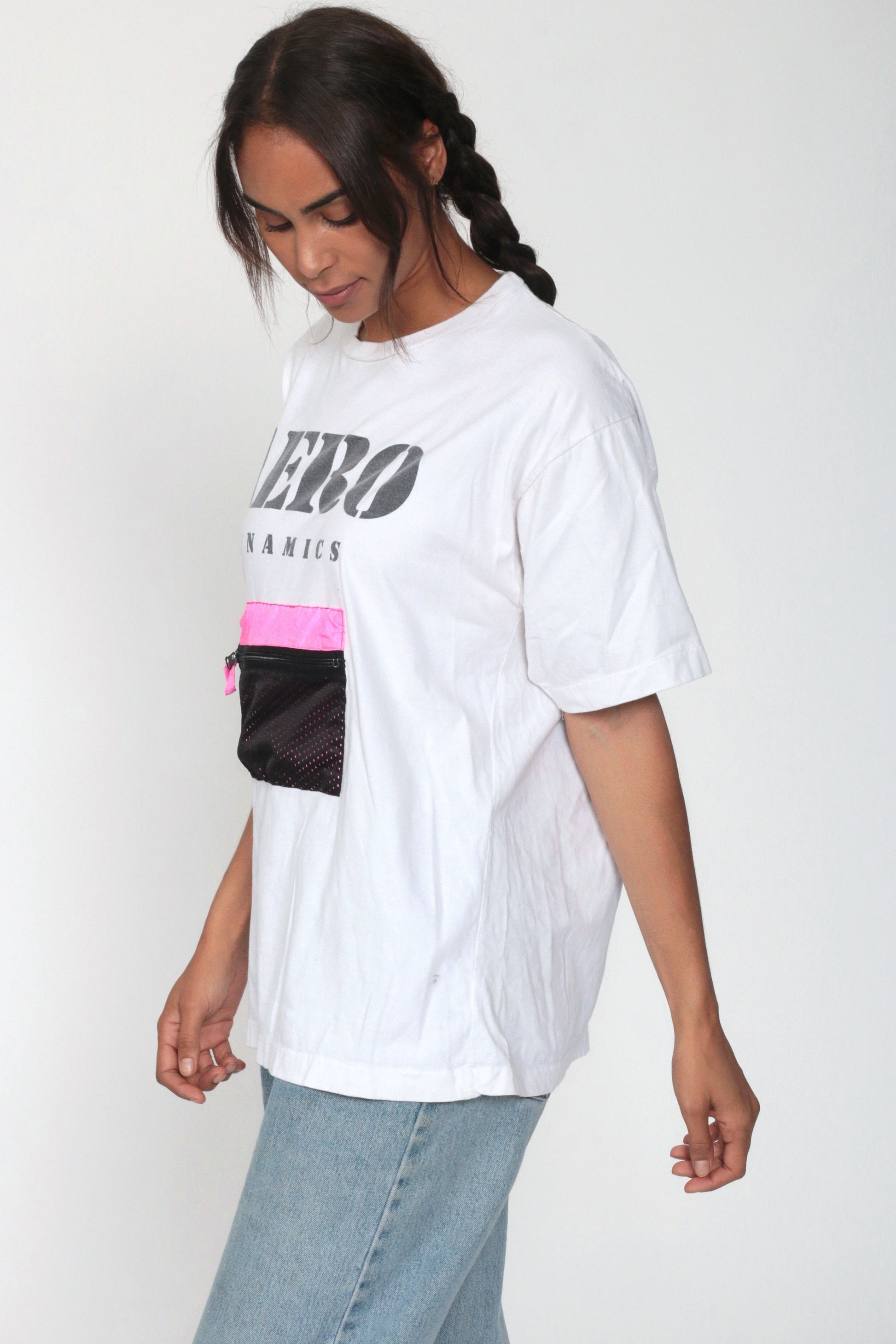 90s Aero Dynamics Neon Slogan Graphic T-Shirt Cotton Small