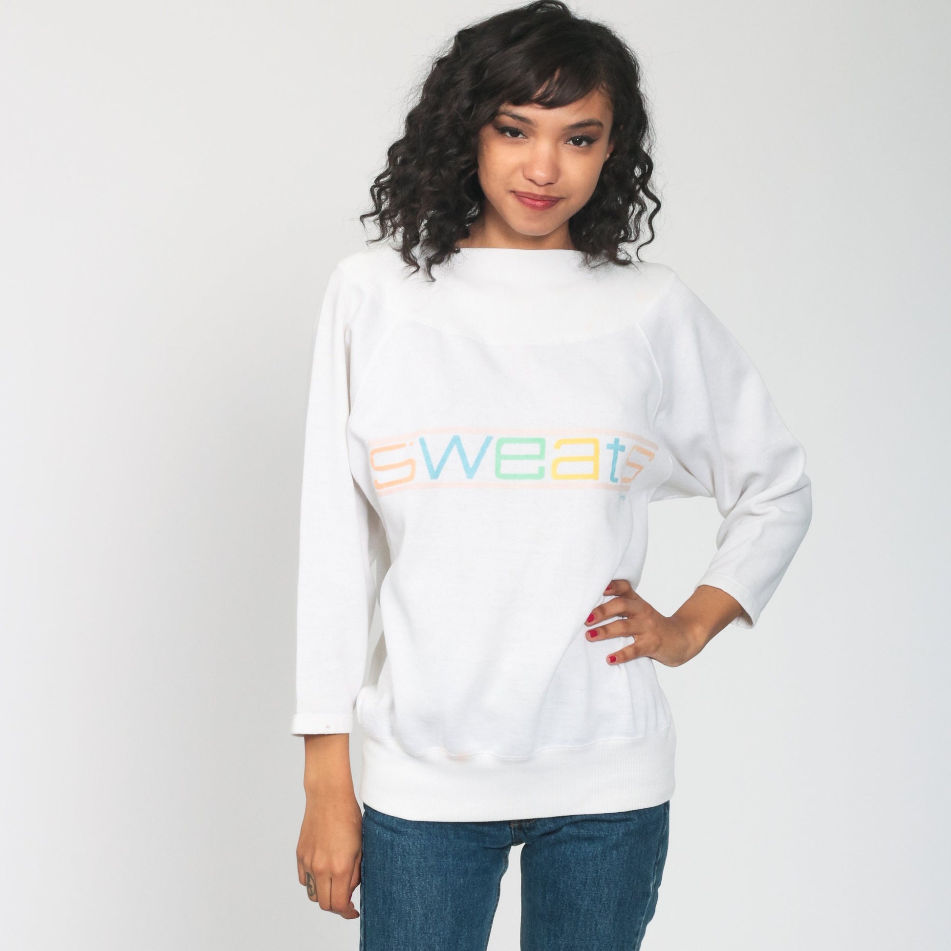 80s Sweats Slogan Graphic Sweatshirt Neon Crewneck Medium