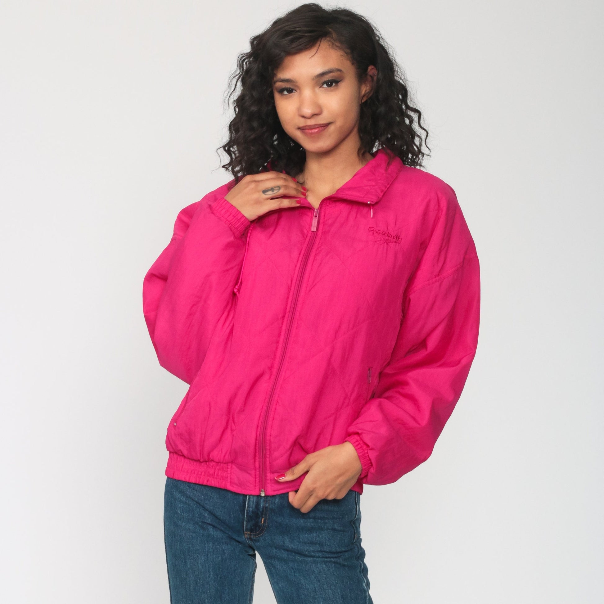 90s Reebok Hot Pink Windbreaker Jacket Zip-Up Sportswear Small